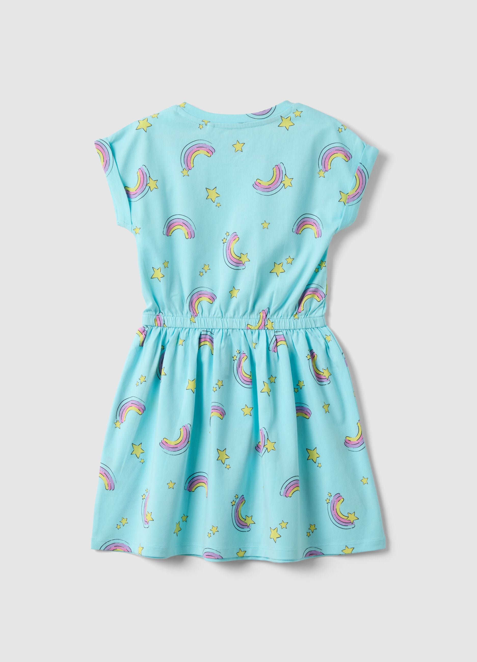 Blue pure cotton dress for girls regular fit with rainbows