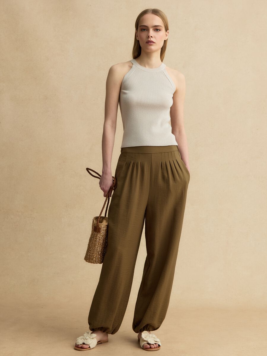 Fitted tank top in beige viscose blend_1