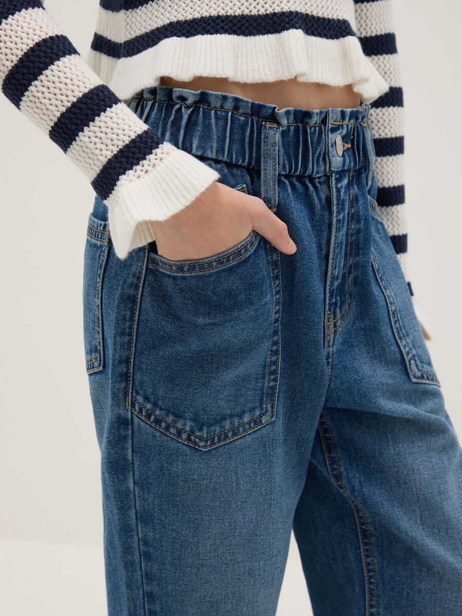 Girls' pure cotton blue paper bag jeans_2