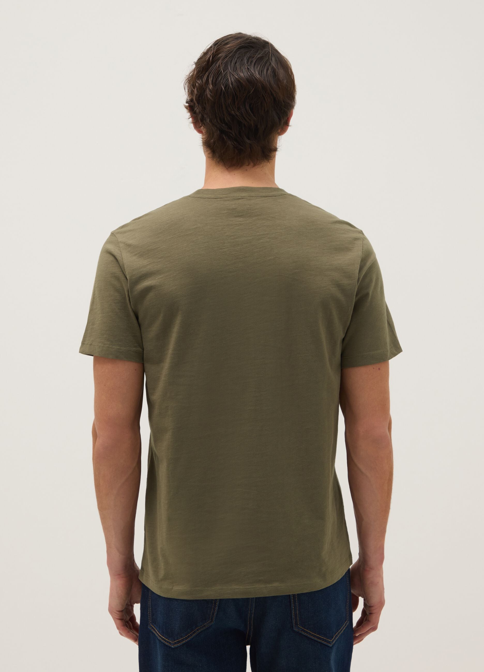 Regular fit green pure cotton t-shirt