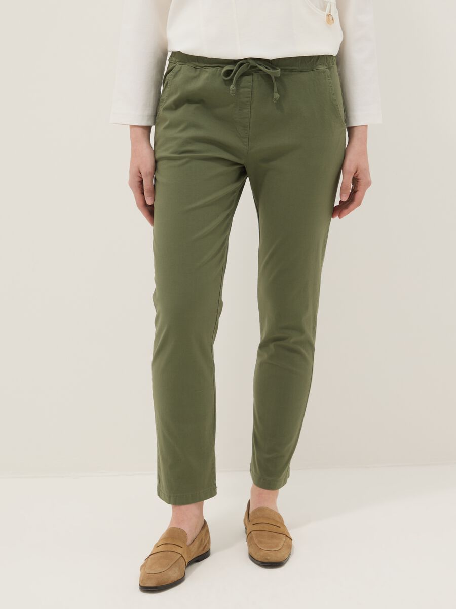 Green stretch-cotton trousers with drawstring_1