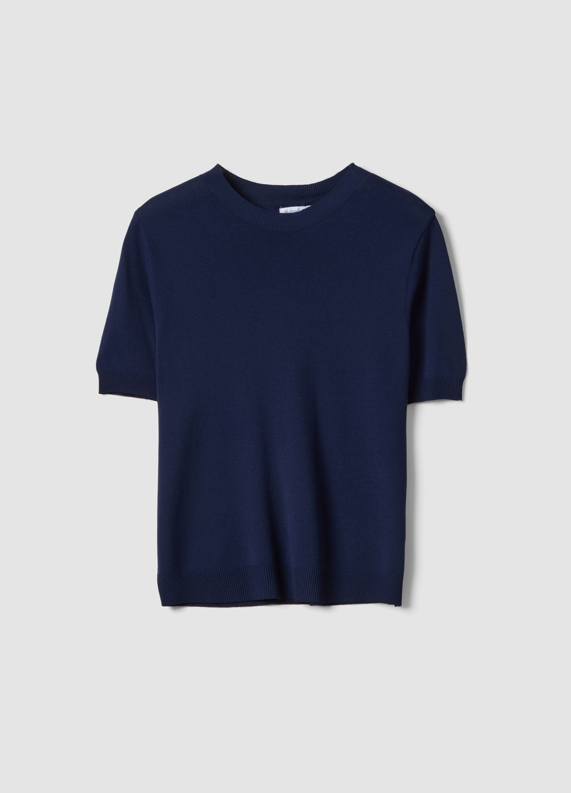 Blue Viscose Blend Regular Fit T-shirt