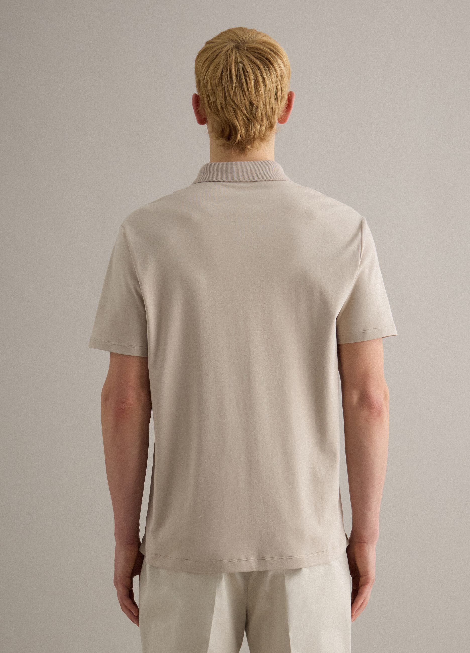 Grey mercerised pure cotton regular-fit polo shirt