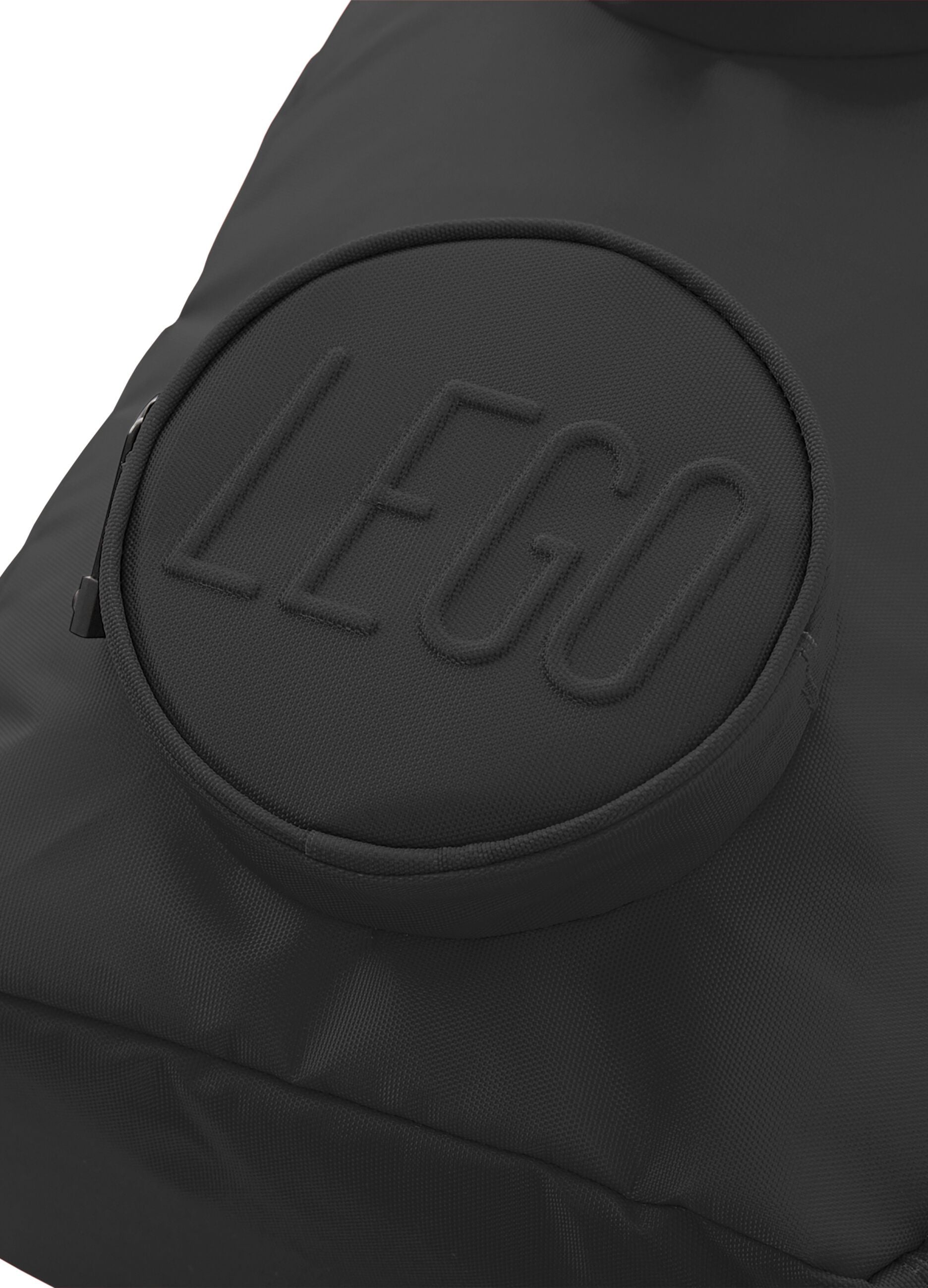 Black backpack with round front pockets
