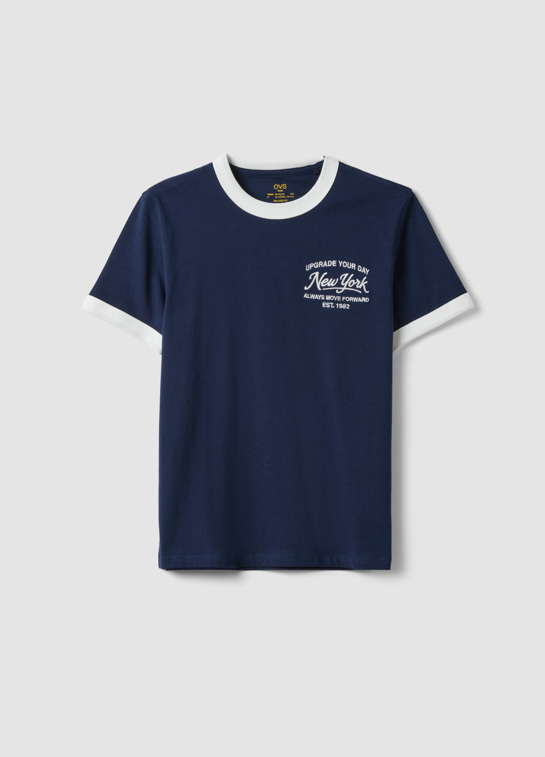Blue organic cotton T-shirt with print, relaxed fit for boys
