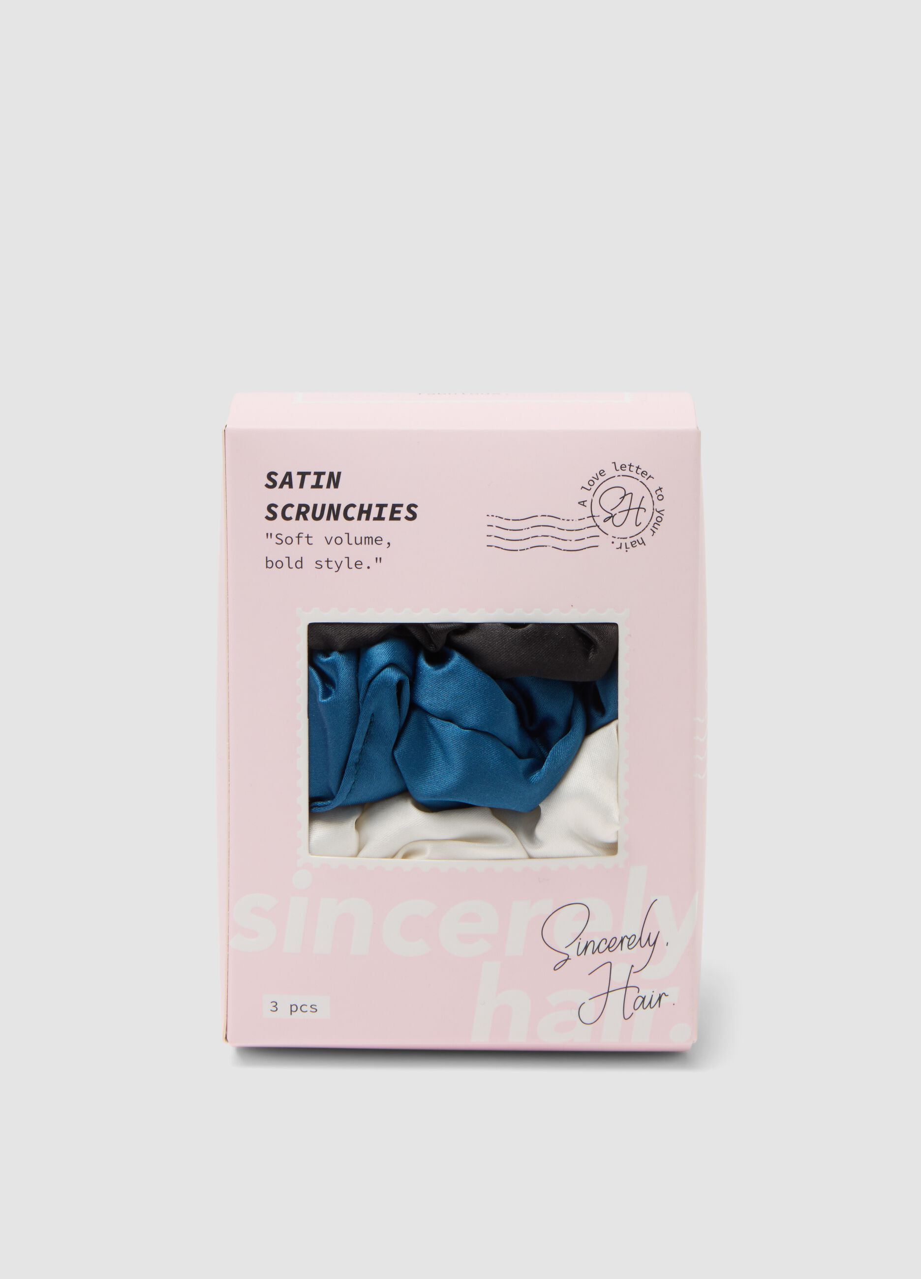 SINCERELY HAIR Satin Scrunchies Set of 3 Black&ndash;Blue&ndash;White
