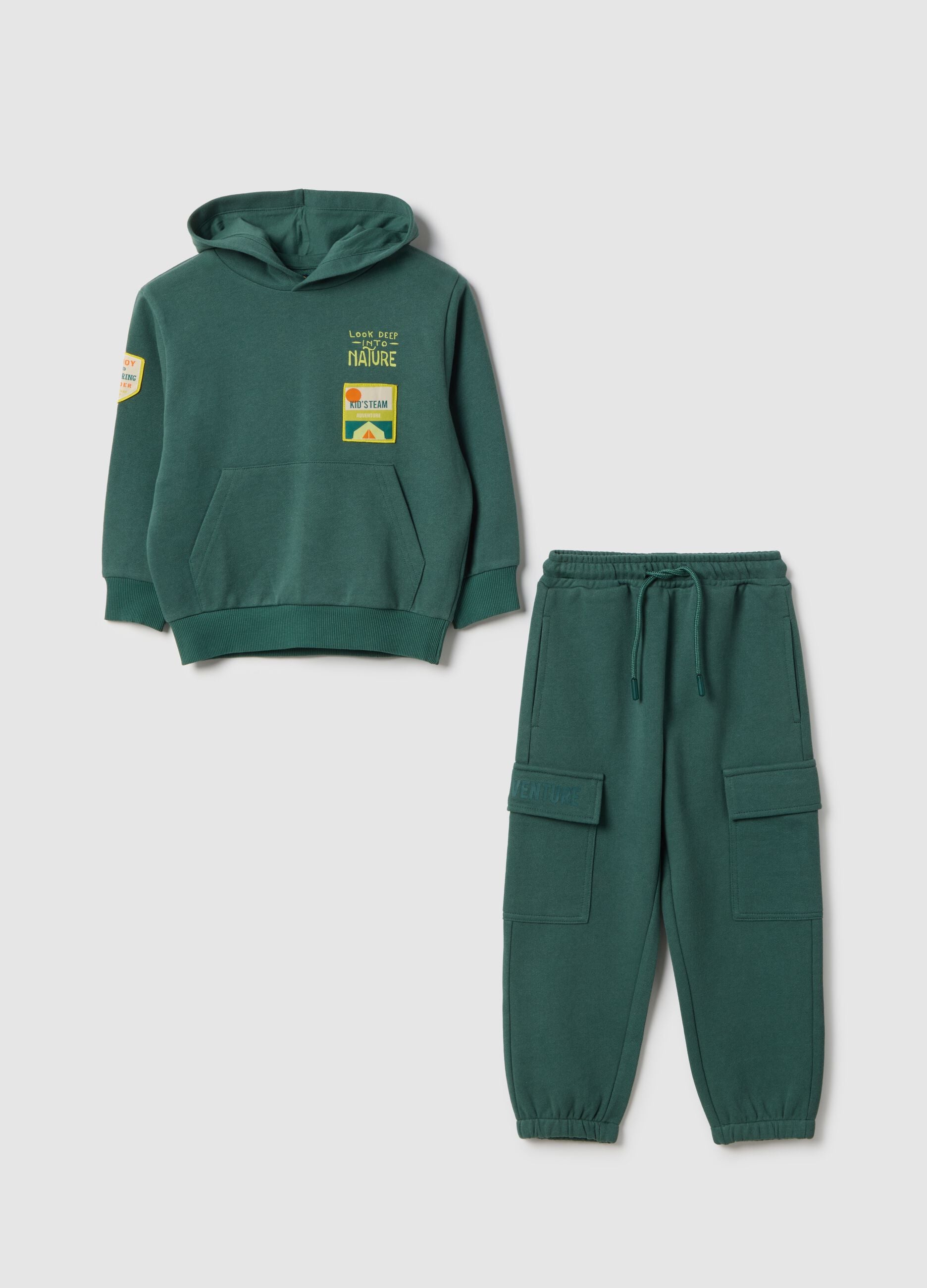 Children's green cotton blend regular fit jogging set