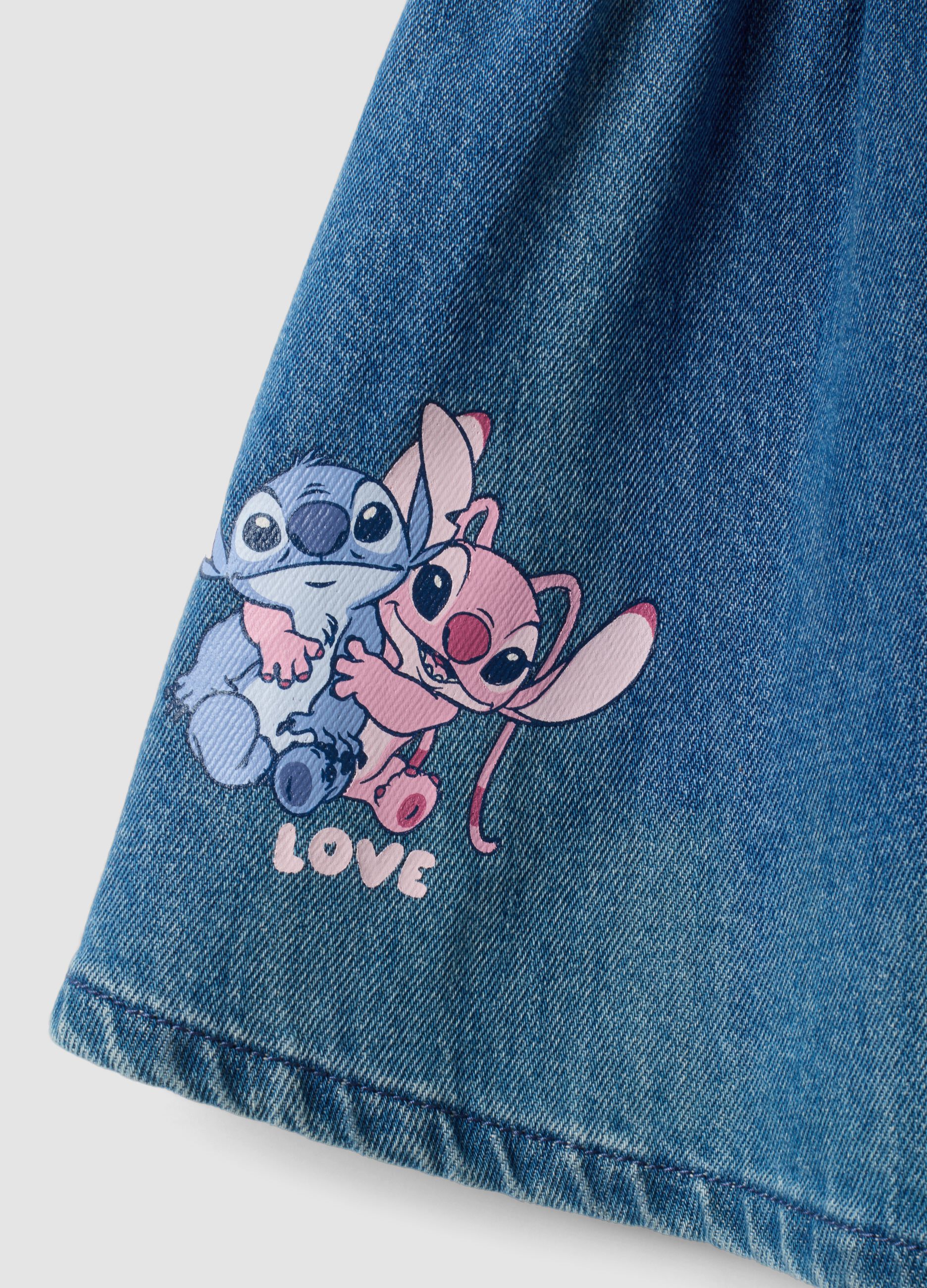 Blue denim cotton and viscose blend dress with Lilo & Stitch print for baby girl