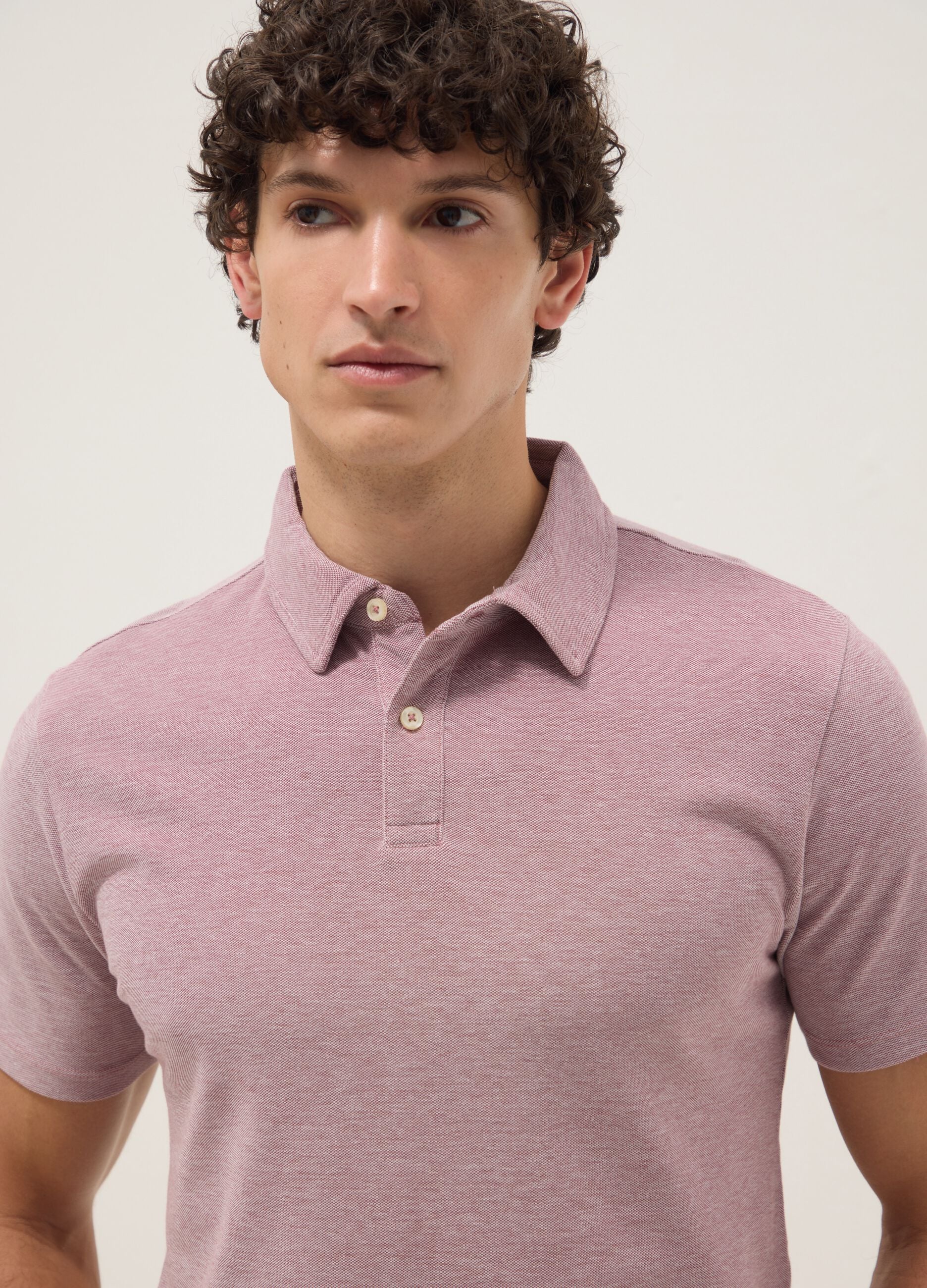 Beige pure cotton short-sleeved polo shirt