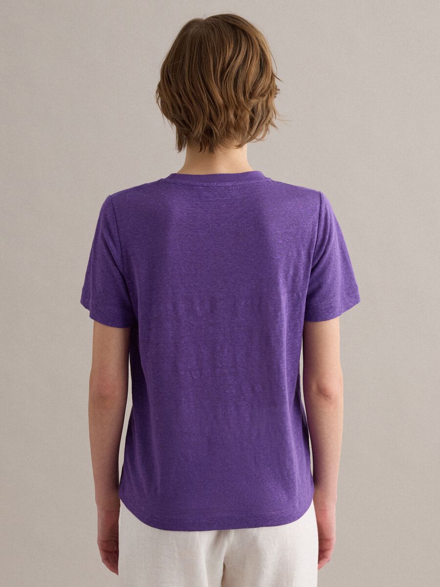 Purple pure linen regular-fit short-sleeve T-shirt_4