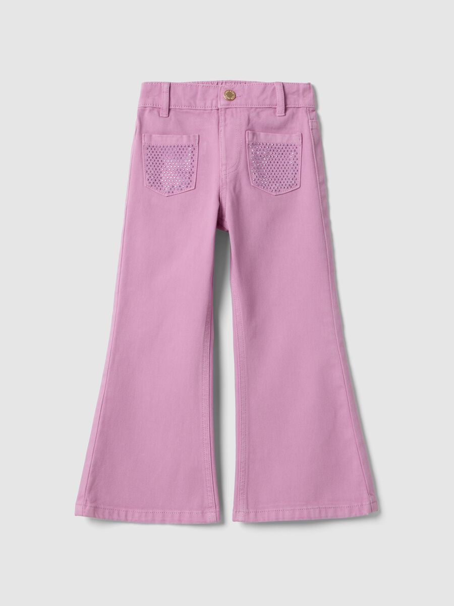 Girls' Pink Regular Fit Cotton Flare Trousers_0