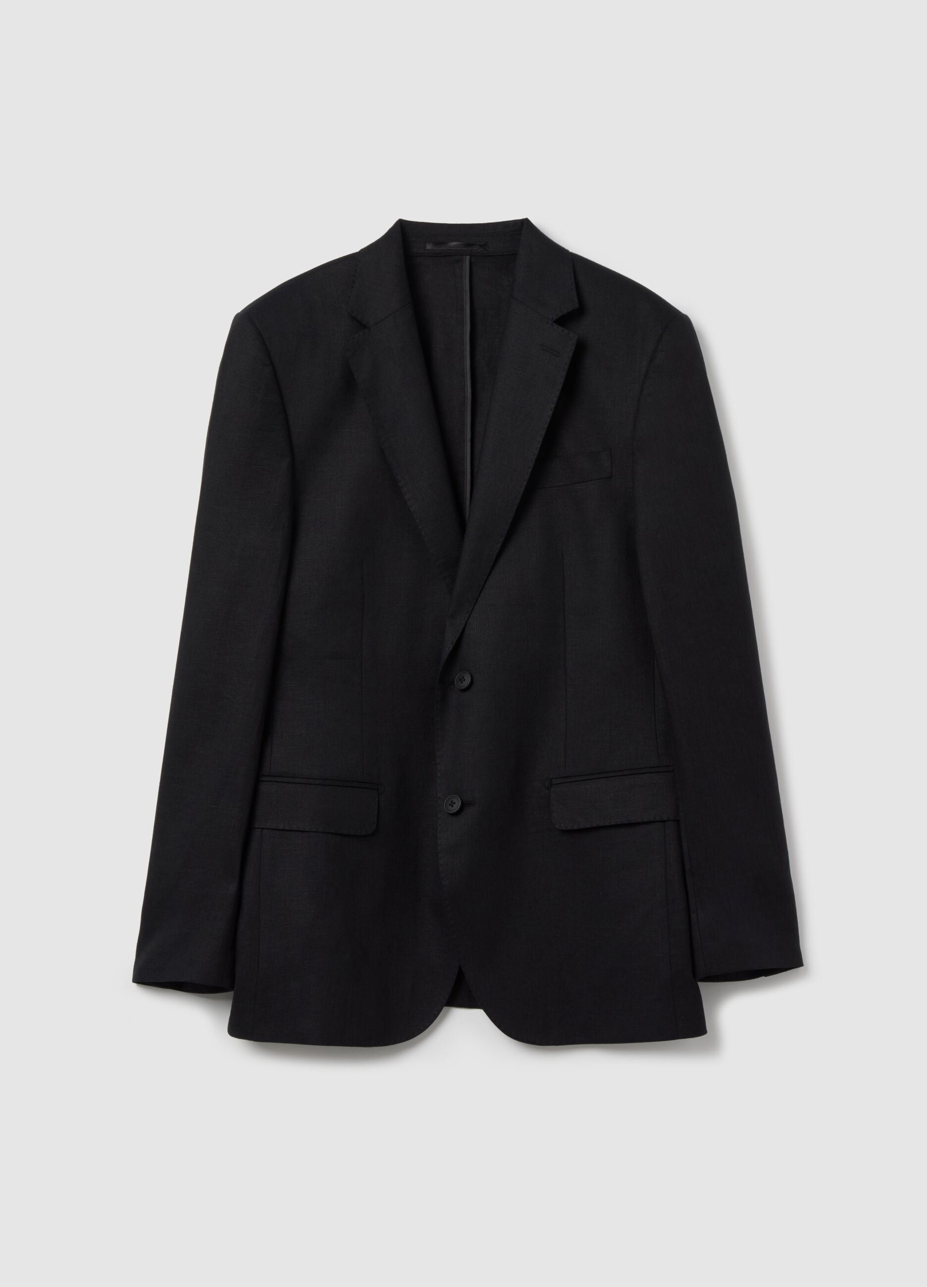 Contemporary regular-fit single-breasted blazer in linen