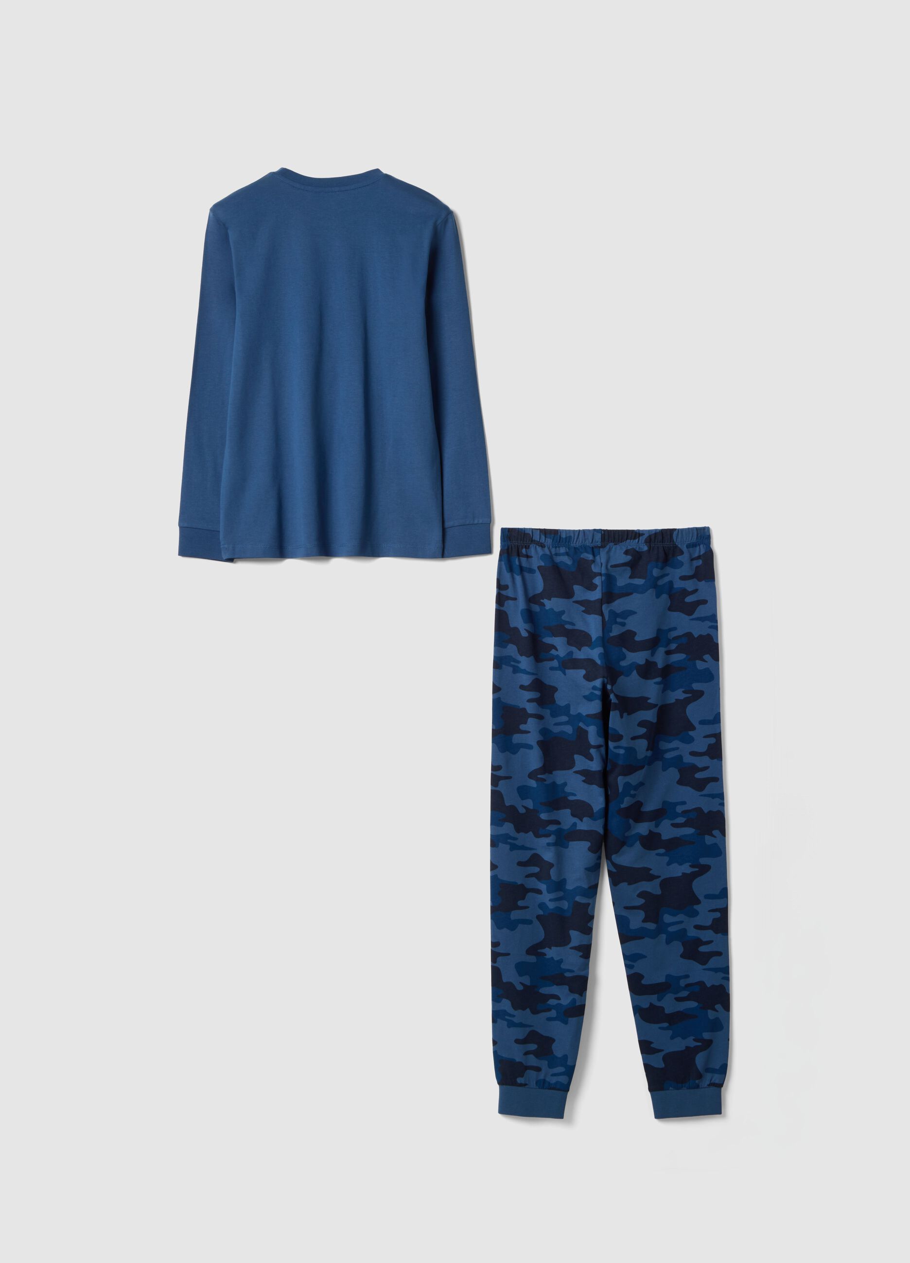 Boys' regular fit blue camouflage pure cotton pyjamas