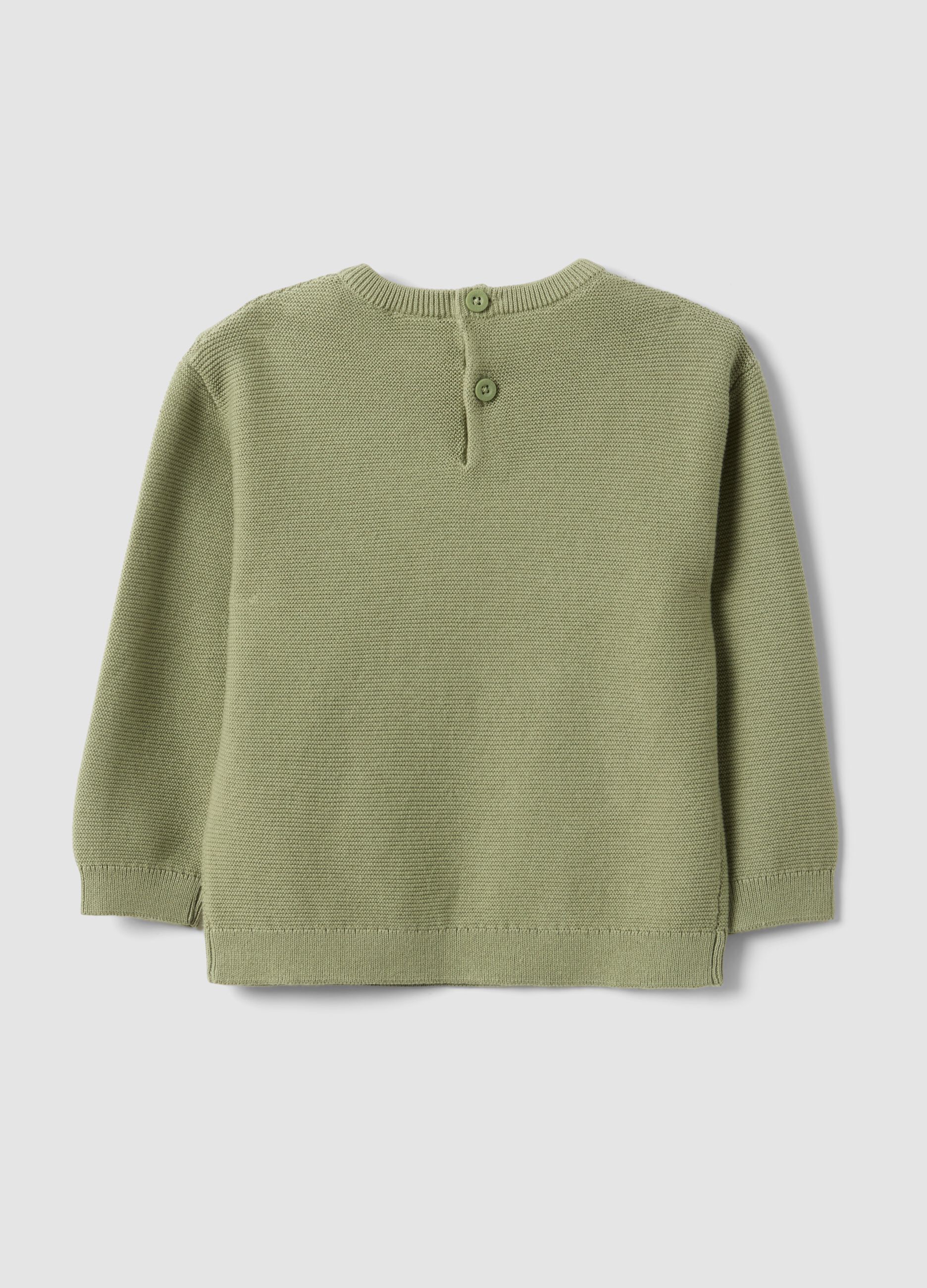 Children's green pure cotton regular fit jumper with tiger