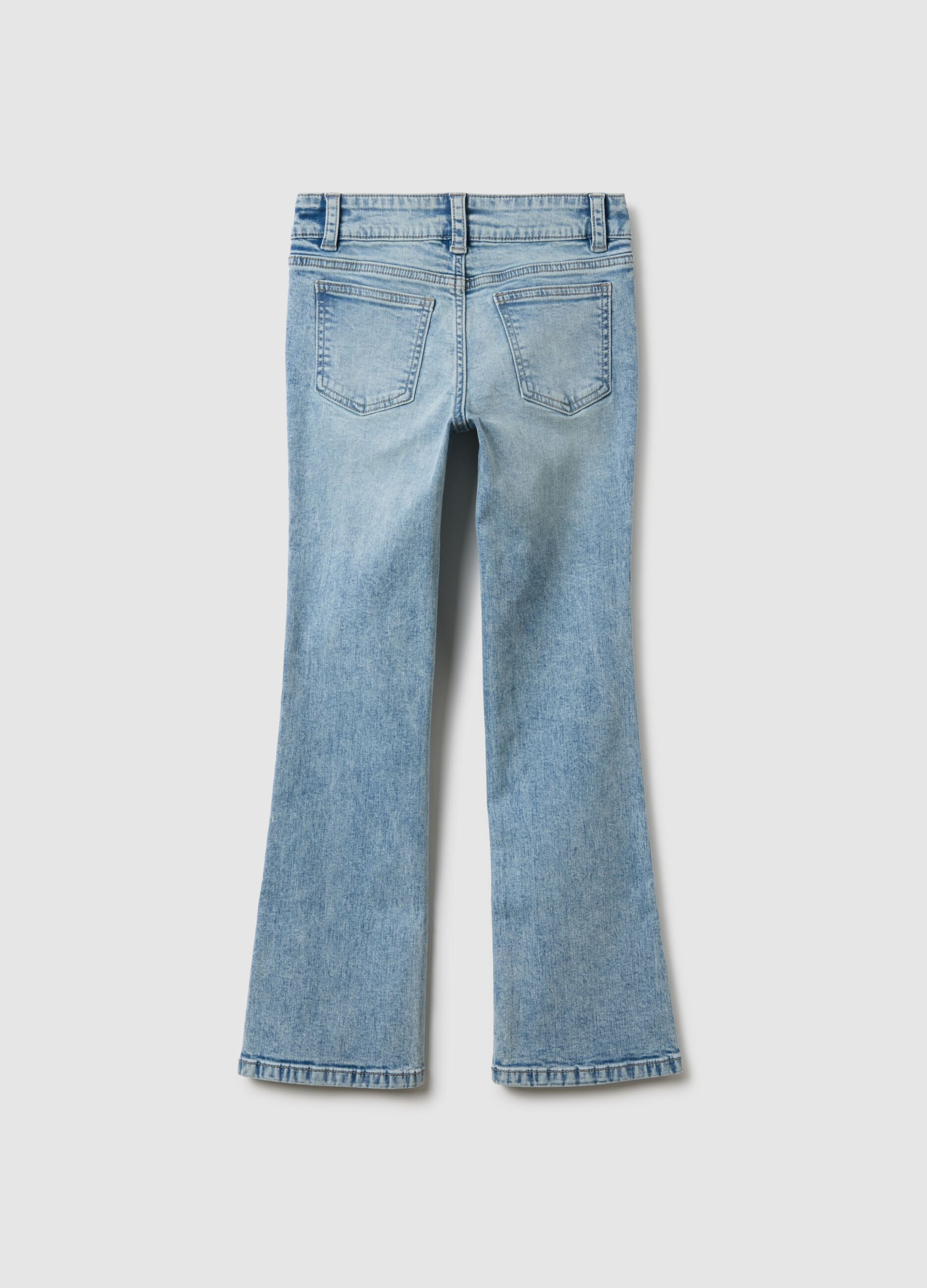 Girls' blue stretch cotton flare jeans