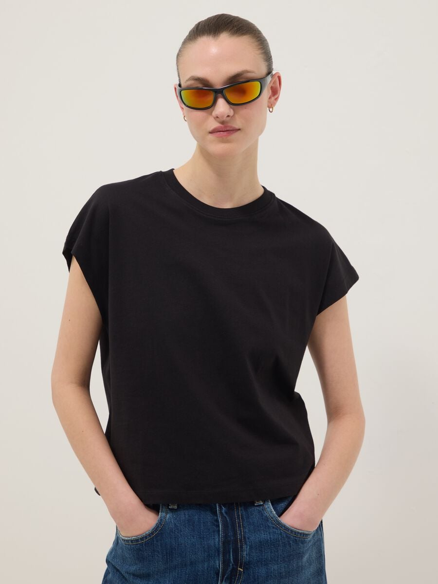Black fitted short-sleeve pure cotton T-shirt_0