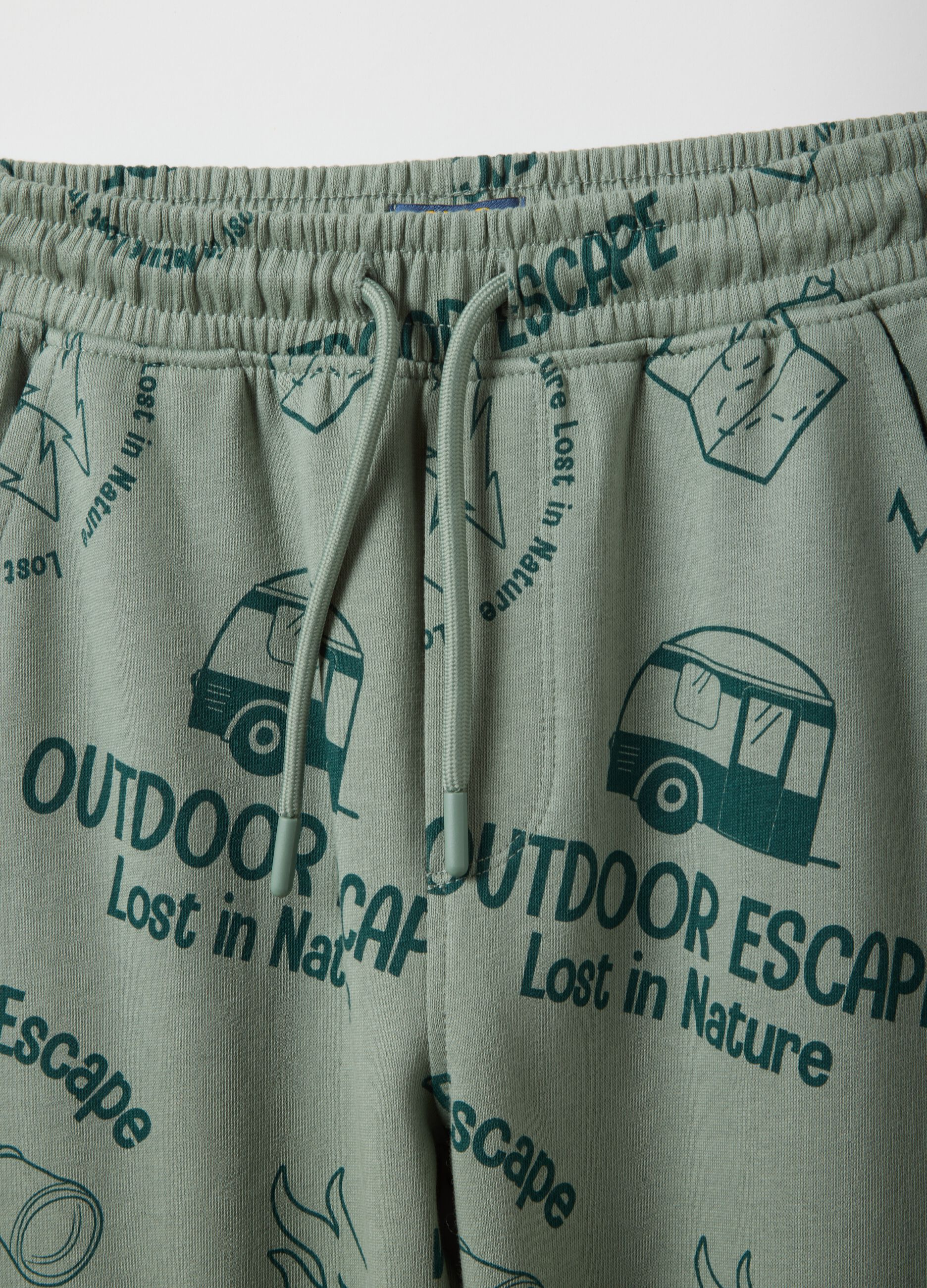 Children's green pure cotton regular fit trousers with print