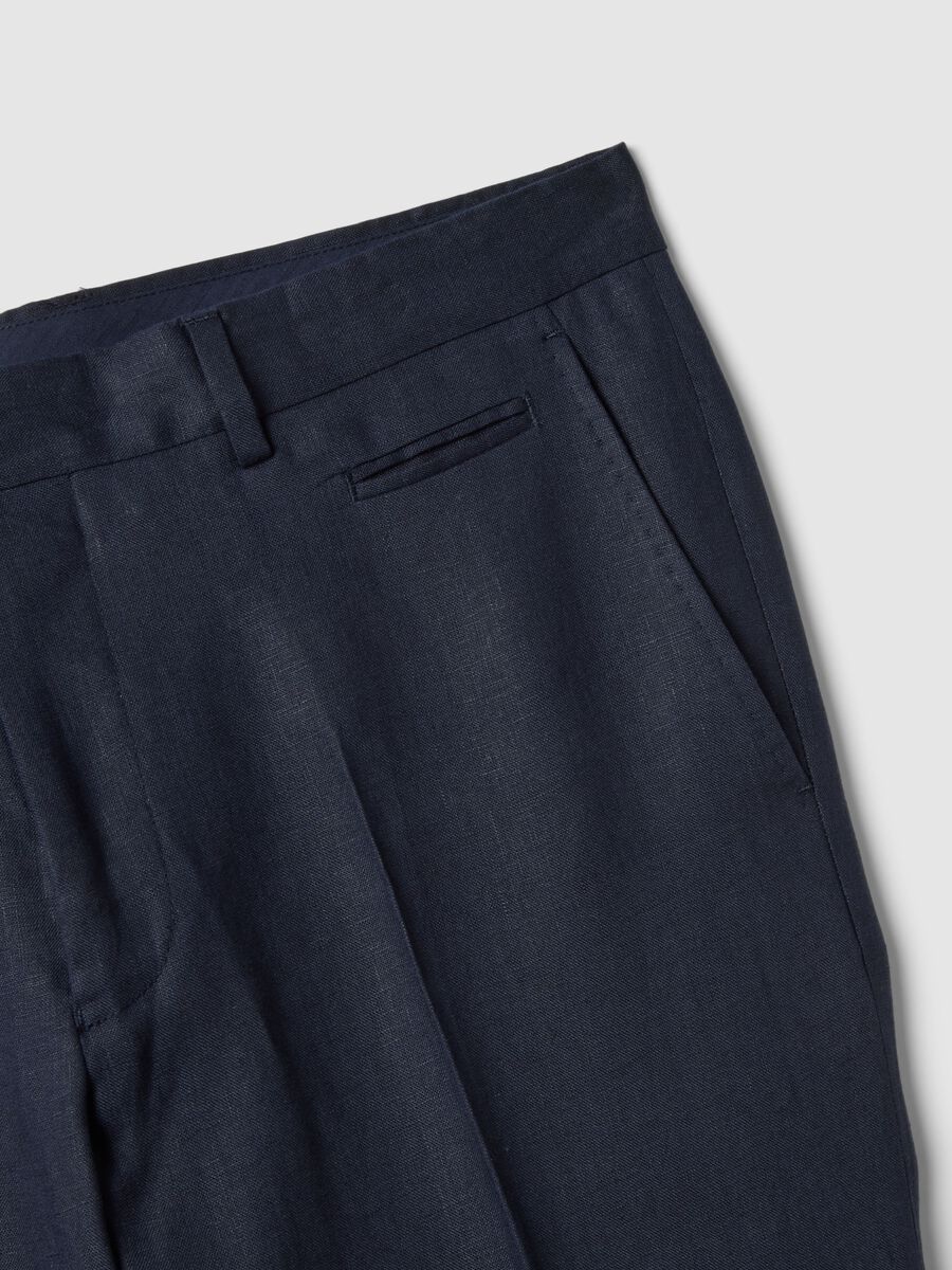 Pantaloni in puro lino blu regular fit_5