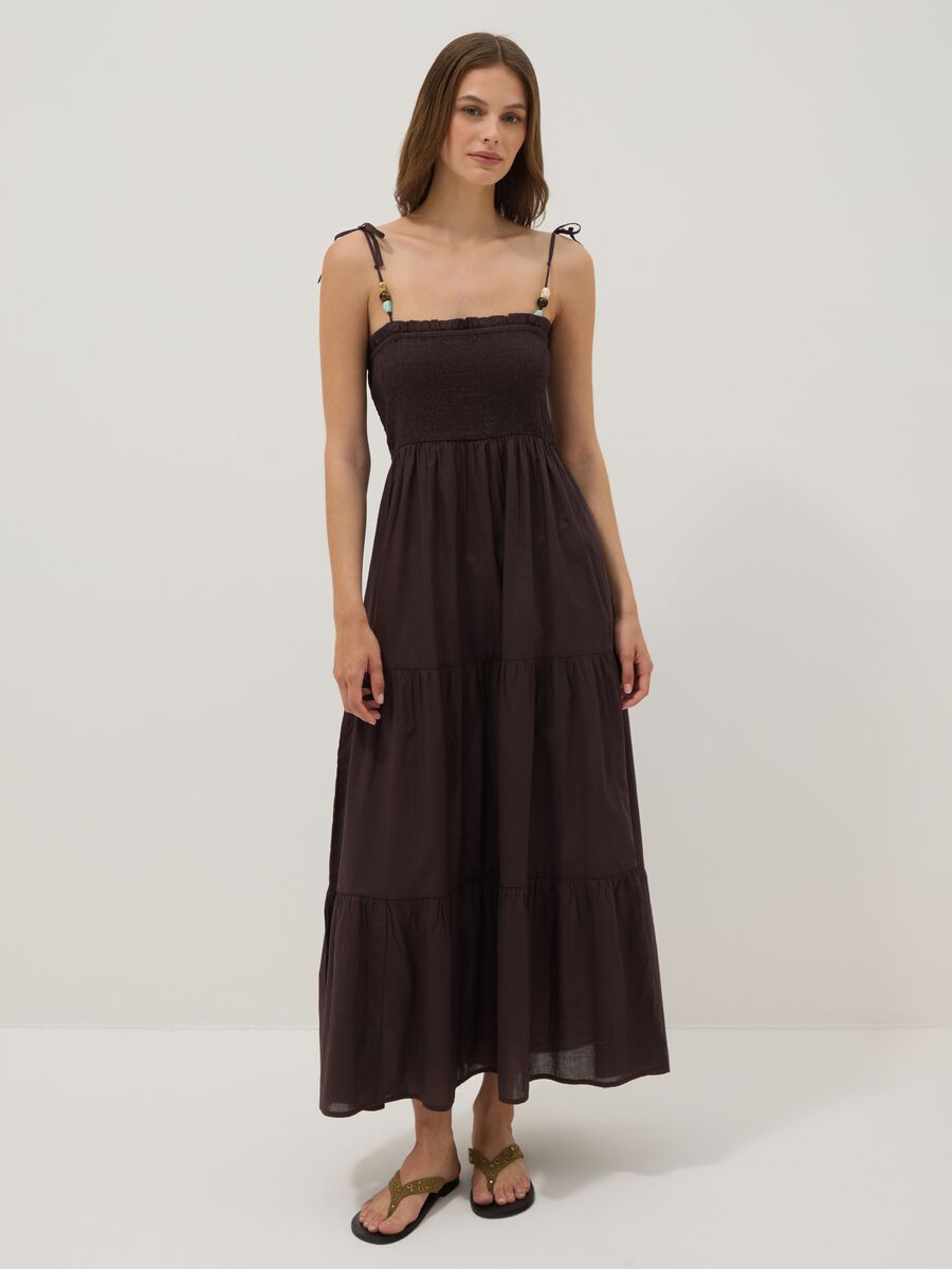 Long brown pure cotton kaftan with thin straps_0
