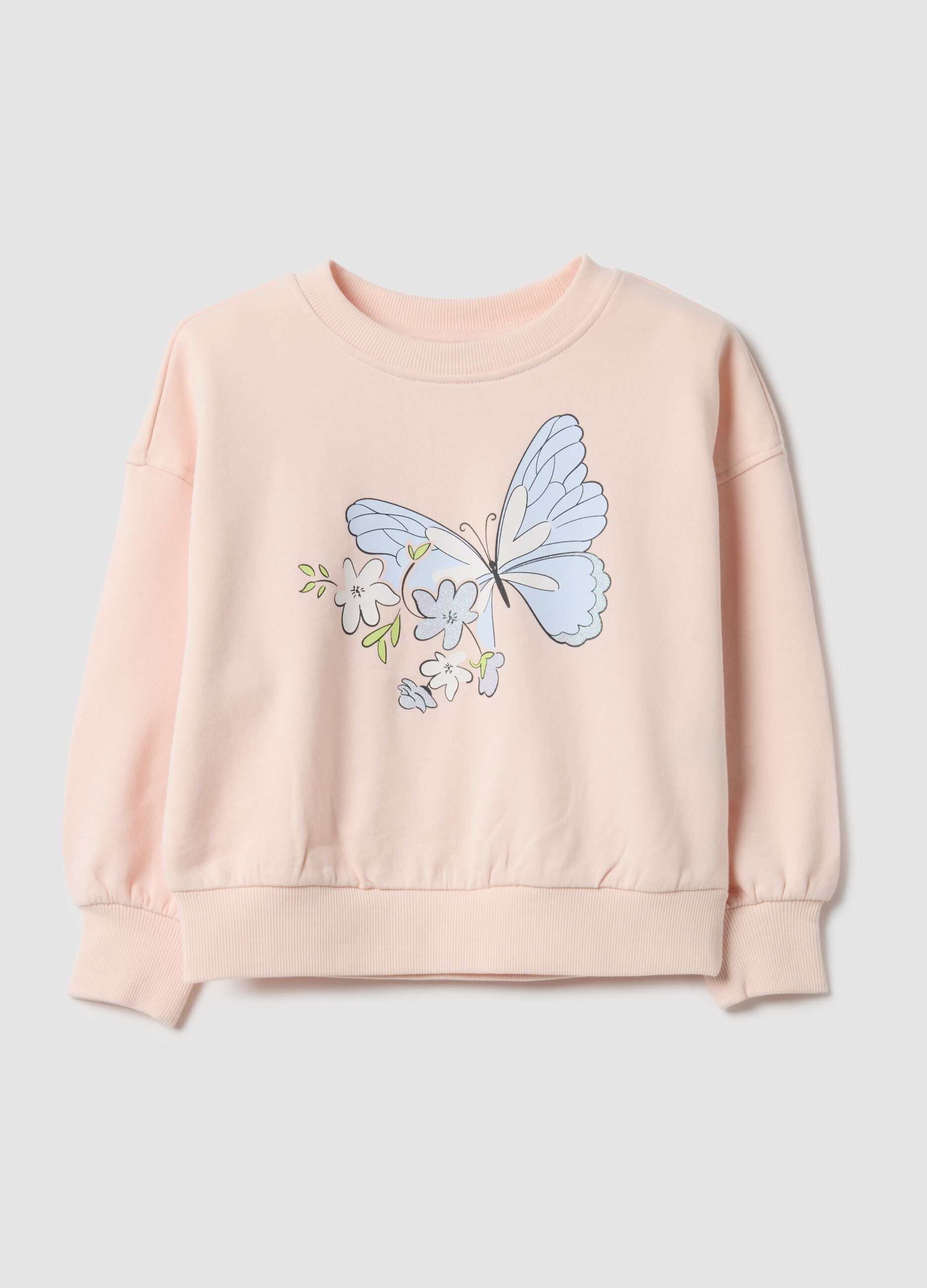 Regular fit pink cotton sweatshirt with print for girls