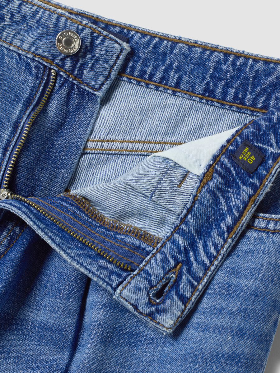 High-waisted wide-leg blue jeans in pure cotton_5
