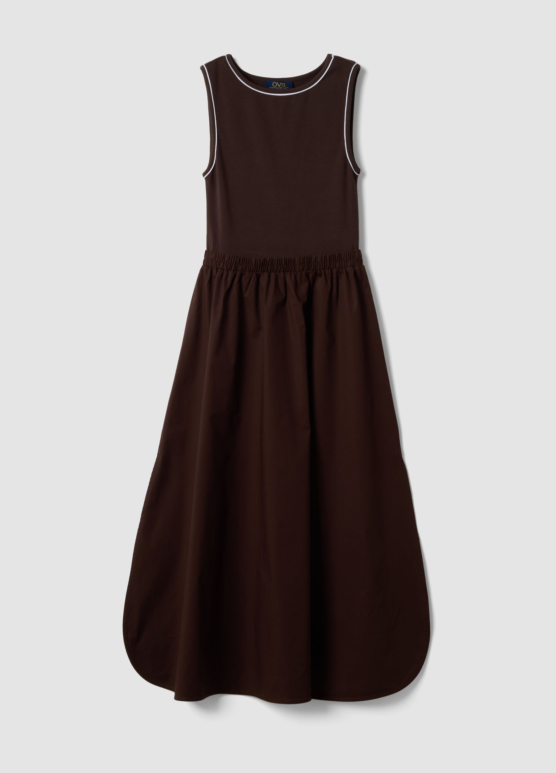 Brown sleeveless stretch cotton dress, regular fit