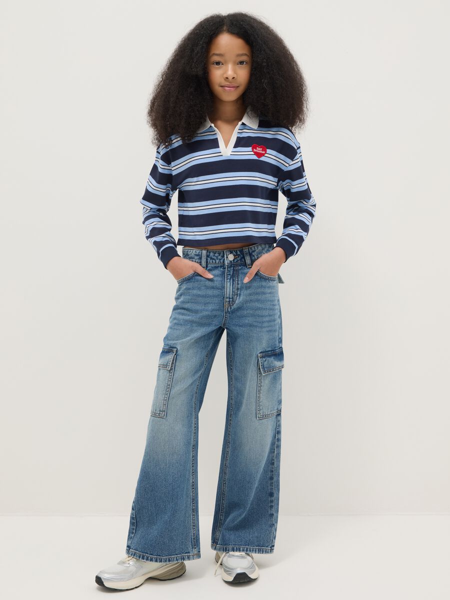 Blue denim jeans in pure cotton regular fit for girls_0