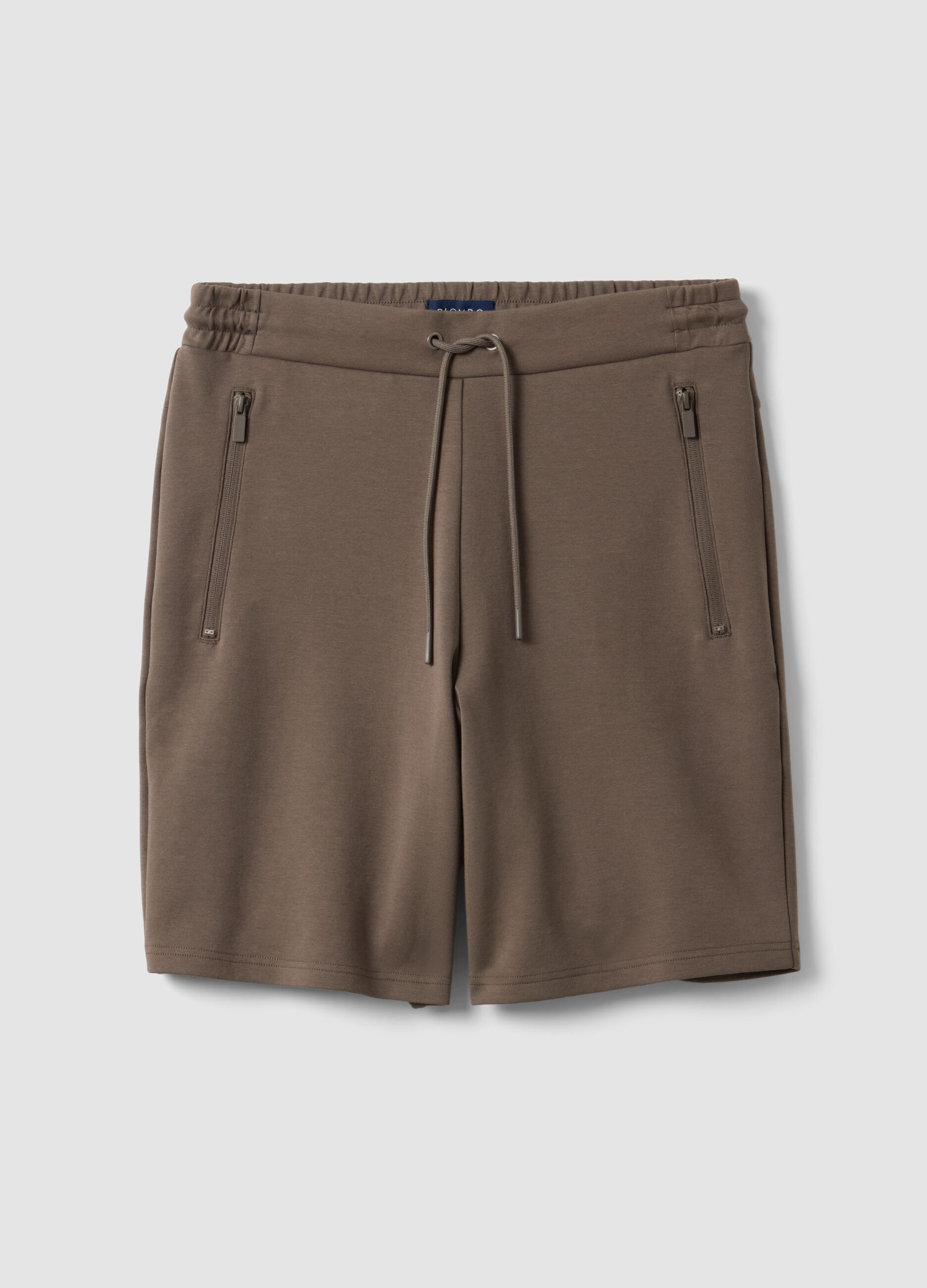 Brown regular fit stretch cotton blend shorts