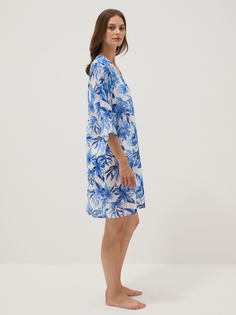 Multicoloured pure cotton kaftan with floral print_2