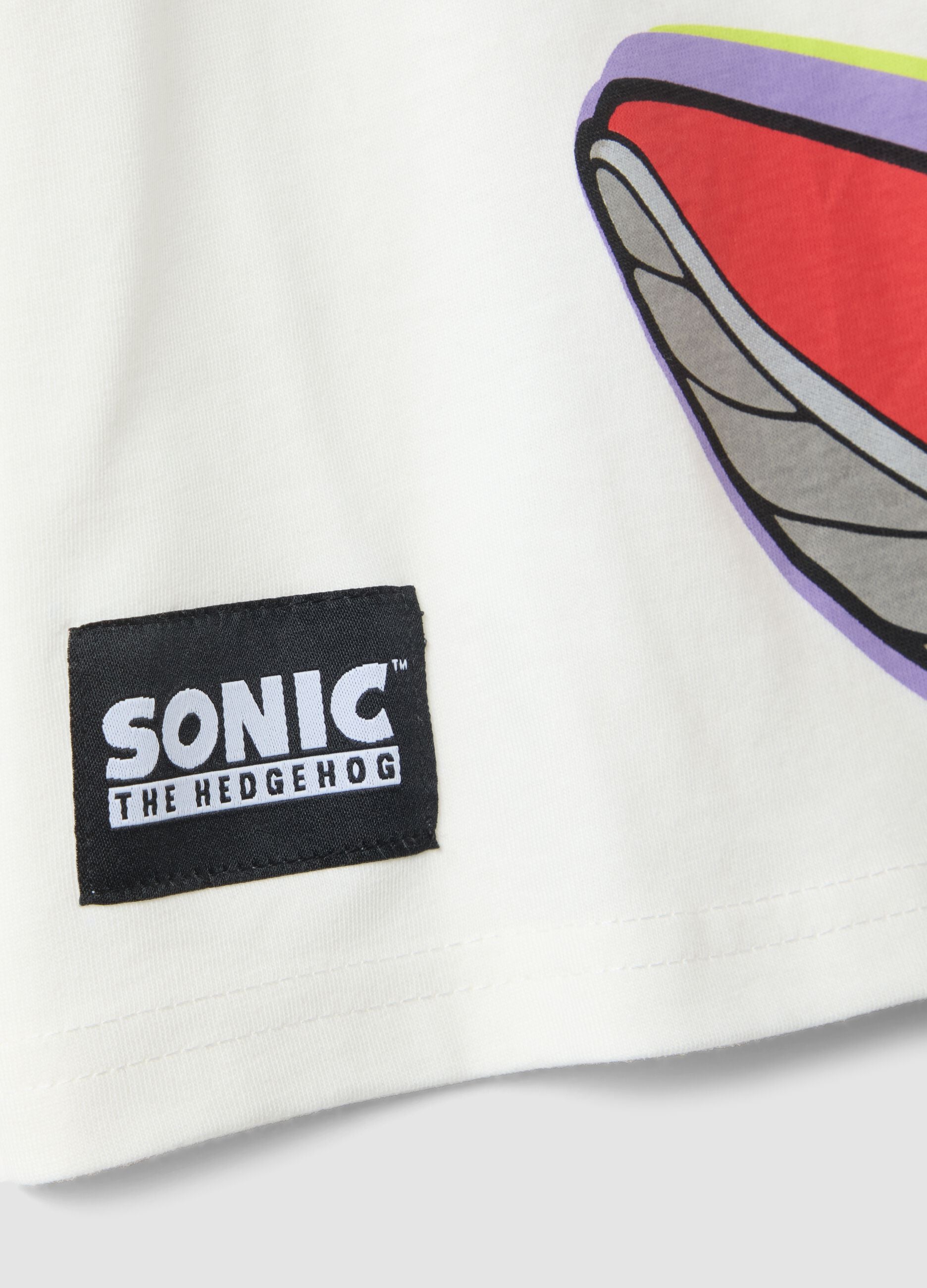 White pure cotton boys' t-shirt regular fit with Sonic