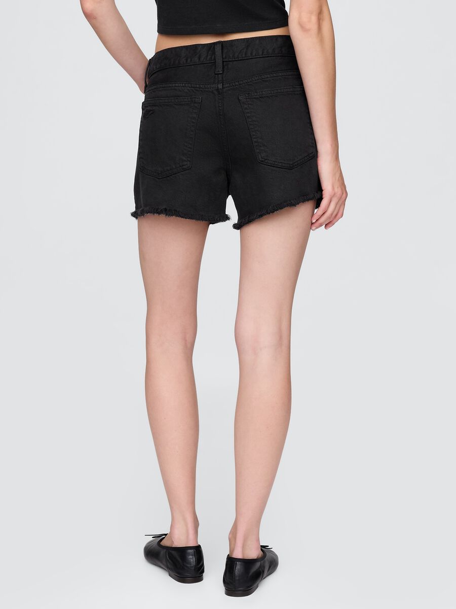 Black Denim Shorts with Frayed Hem_2
