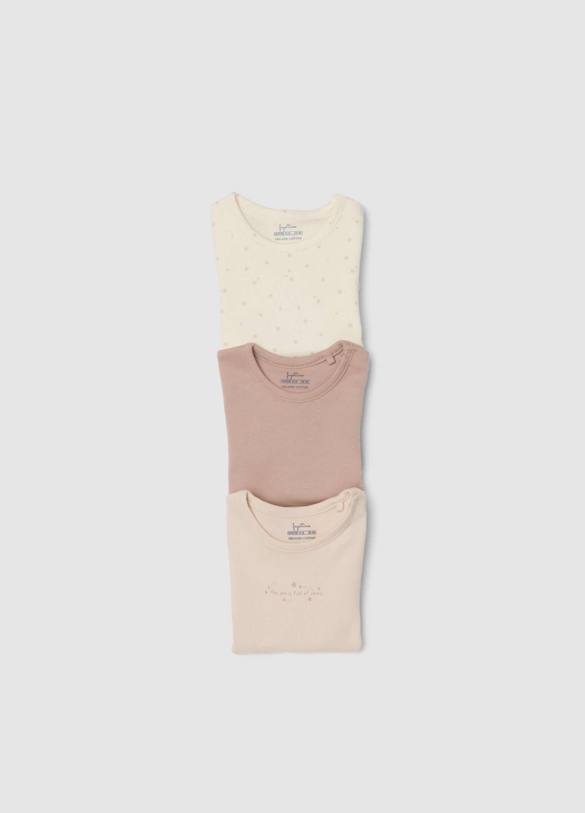 3-pack of multicolour organic cotton baby bodysuits with crew neck