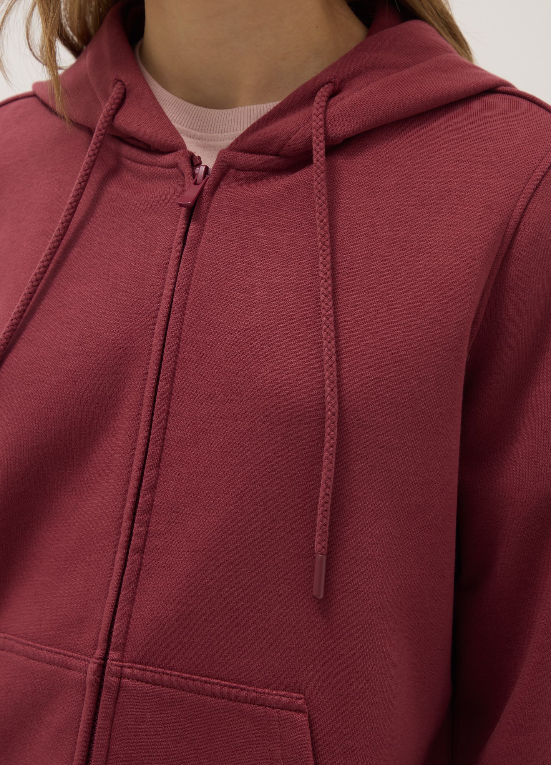 Pink cotton blend hoodie regular fit with zip