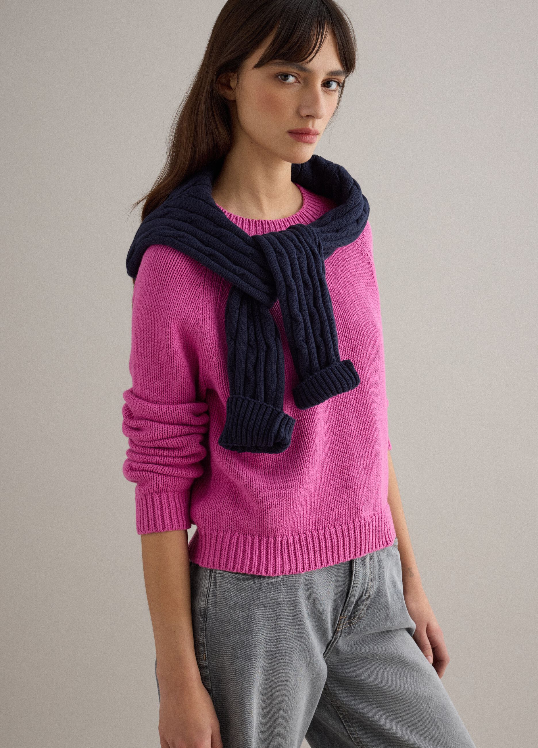 Pink crew neck jumper in pure cotton regular fit