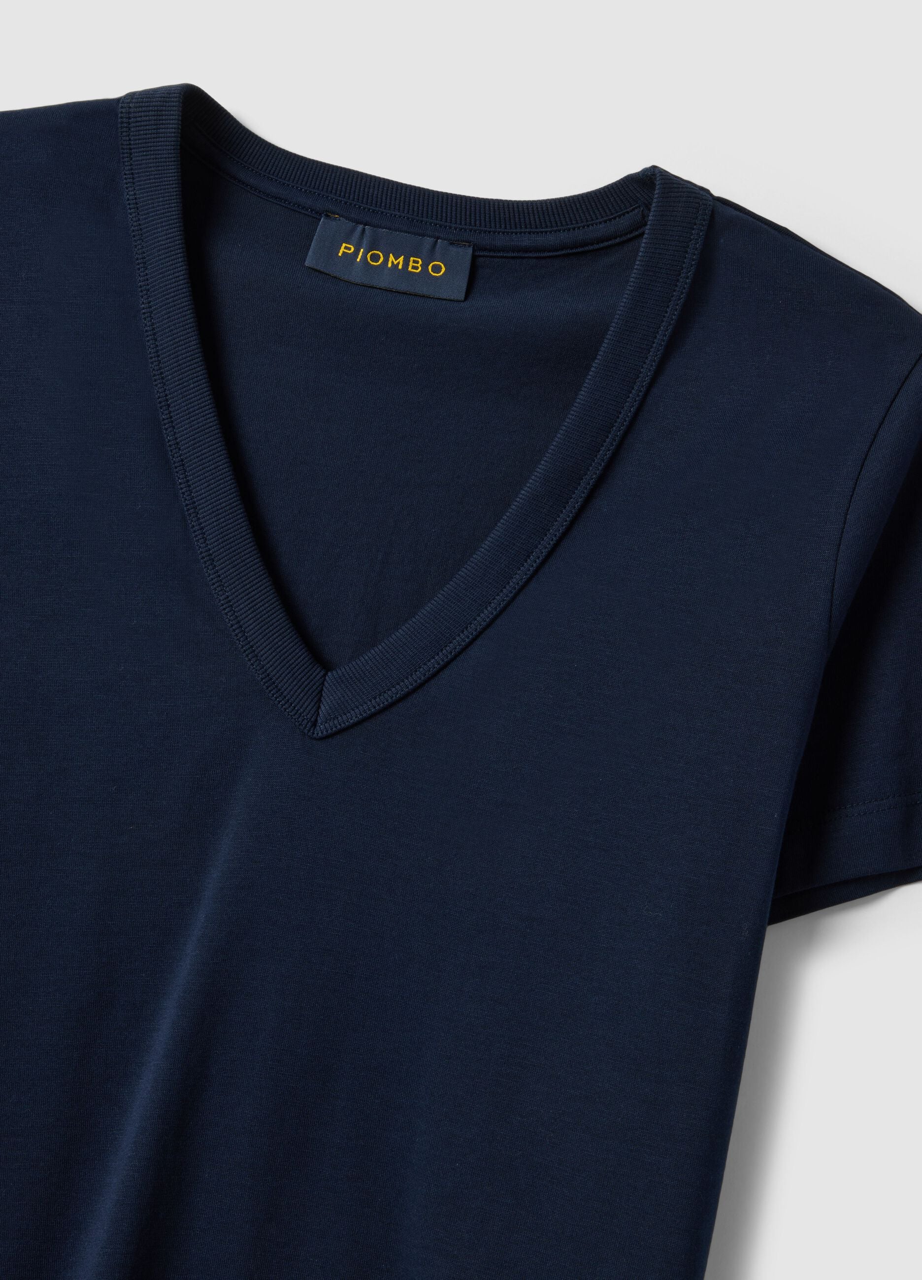 Deep V Regular Fit Blue Pure Cotton T-shirt