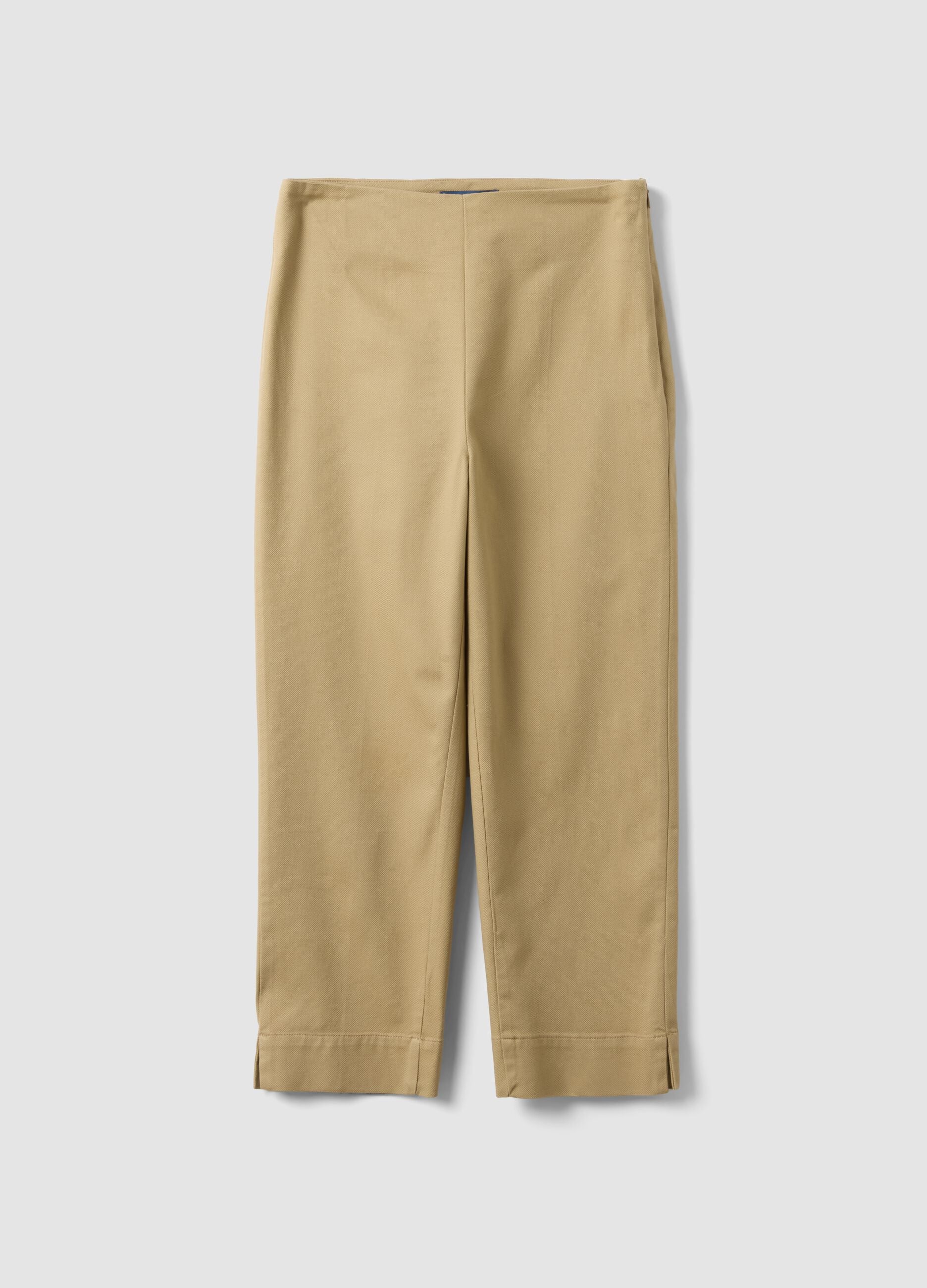 Beige slim fit ankle-length trousers in stretch cotton