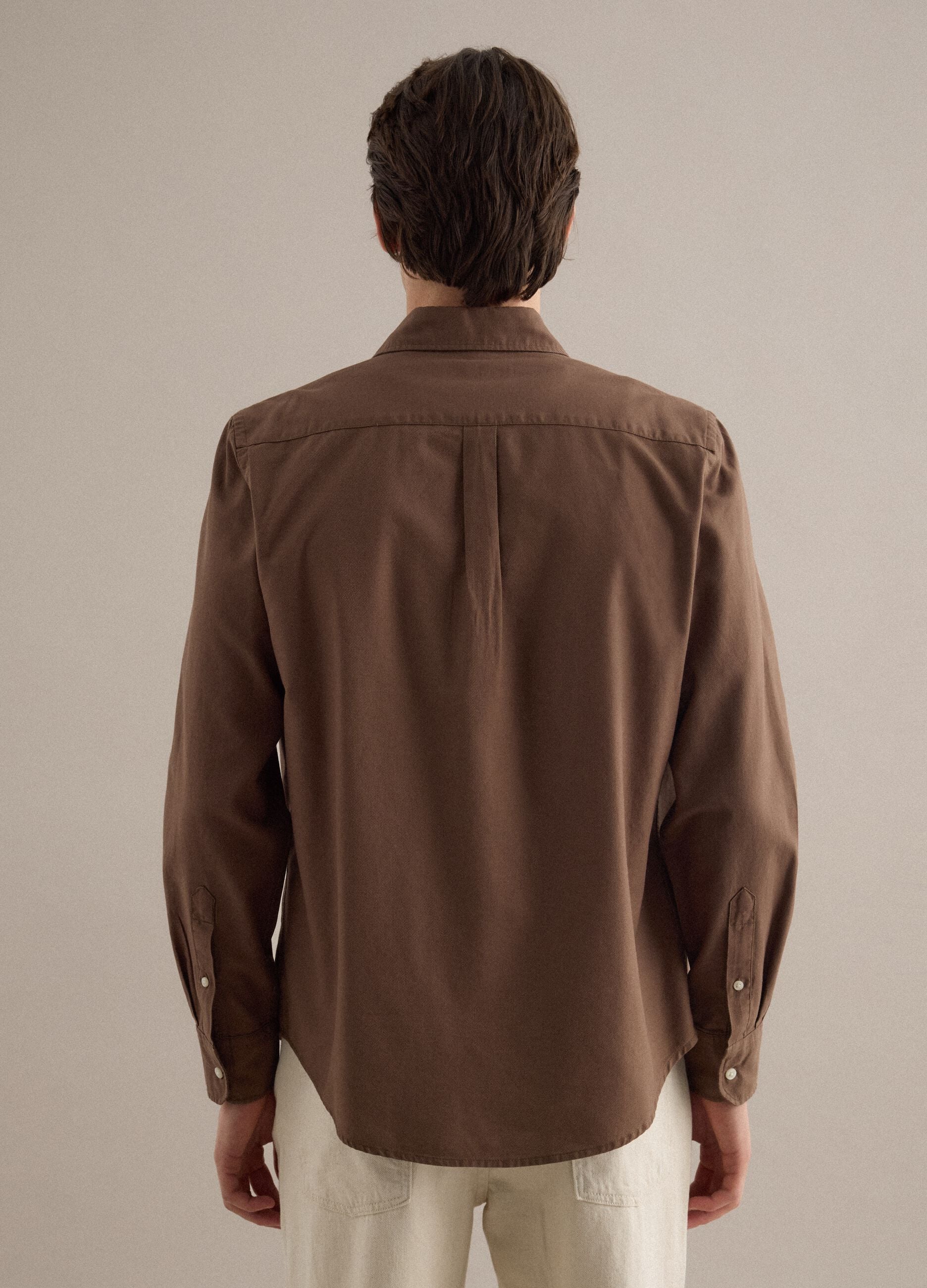 Brown shirt in pure cotton regular fit