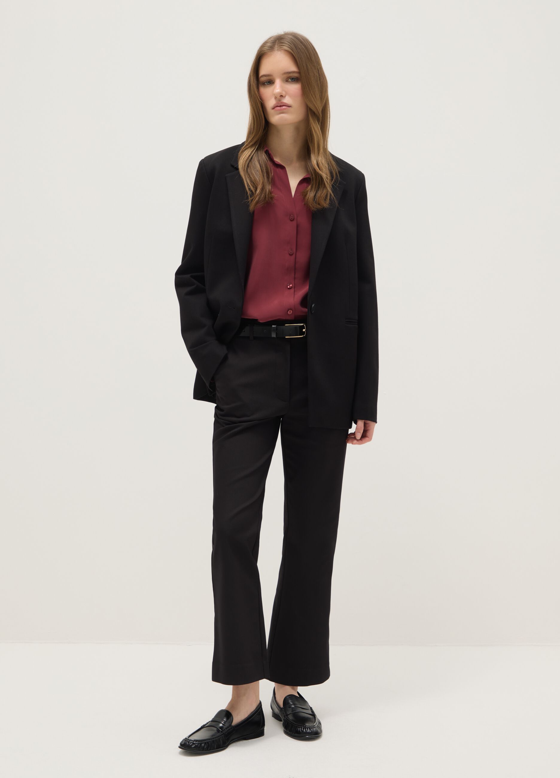 Black stretch regular fit trousers