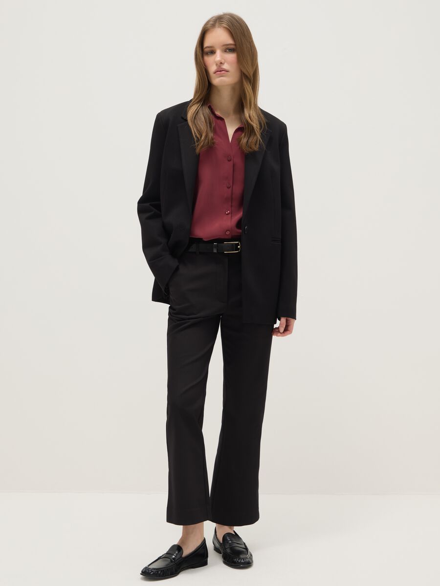 Black stretch regular fit trousers_1
