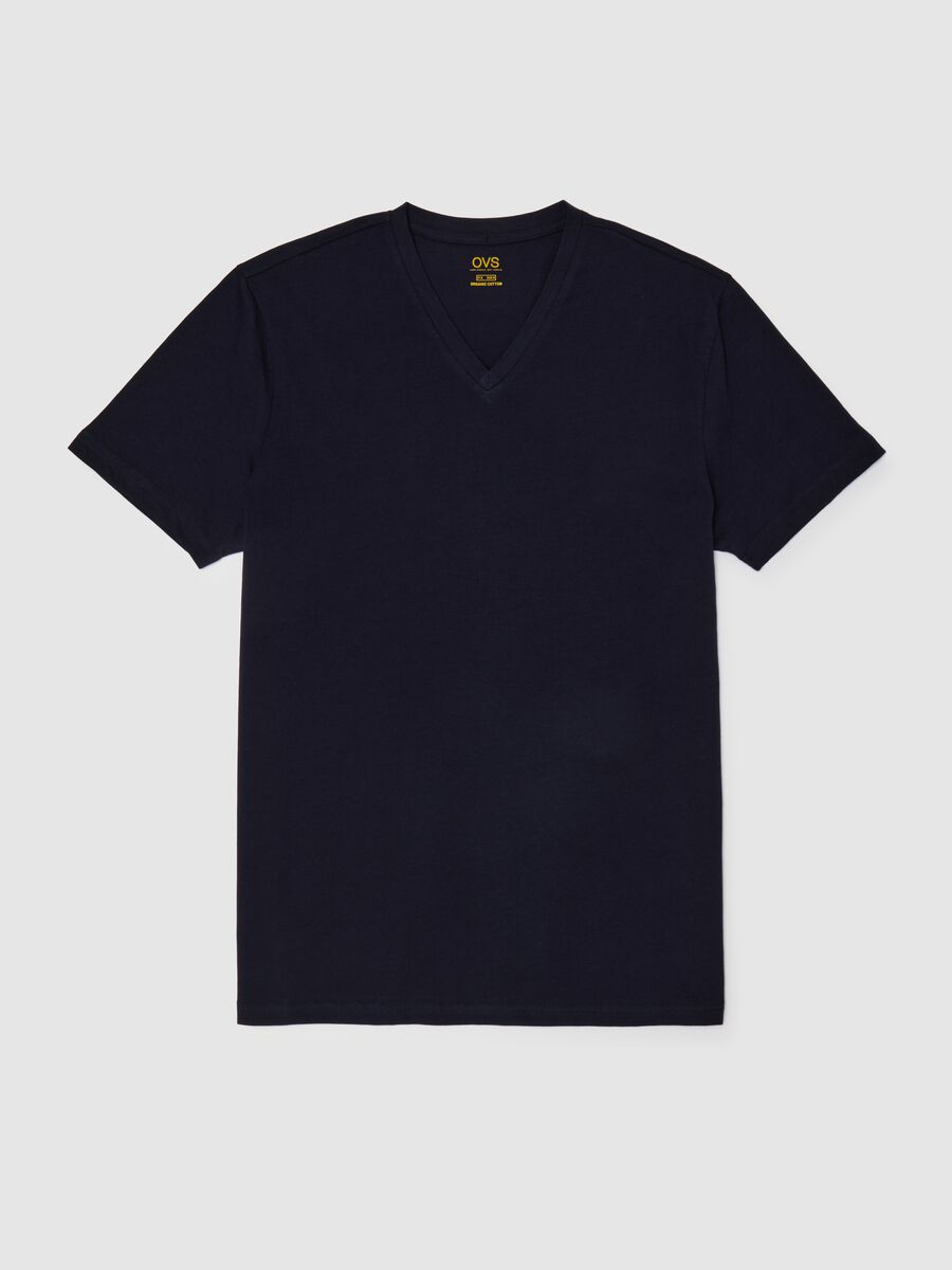 Blue pure organic cotton V-neck T-shirt_4