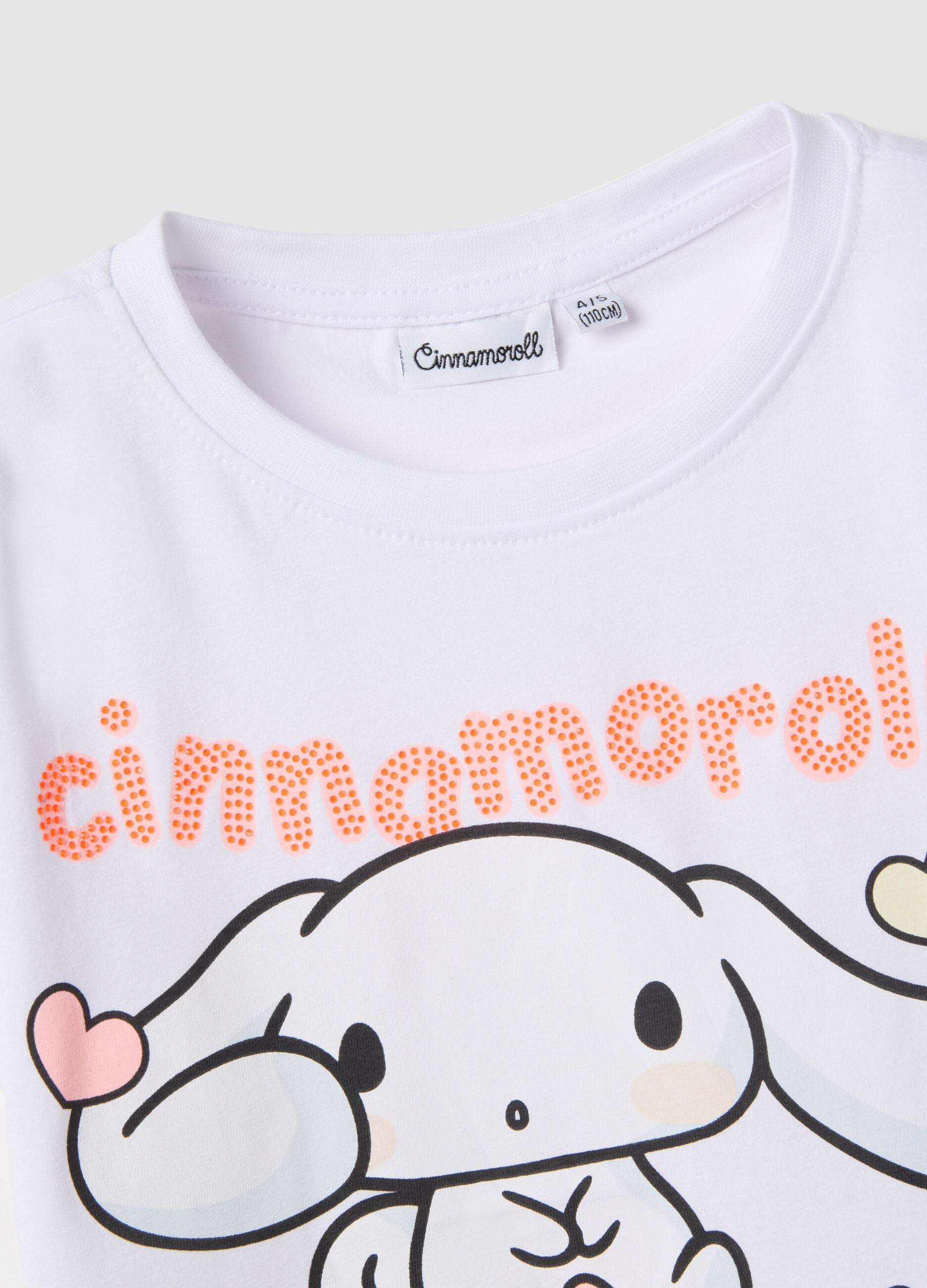 Girl's white stretch cotton T-shirt with print