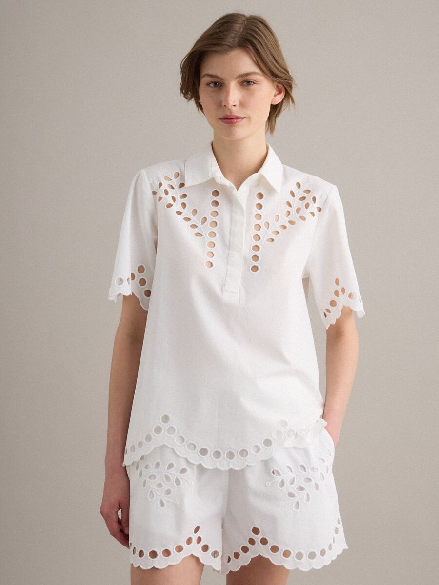 White pure cotton shirt with broderie anglaise detailing_0