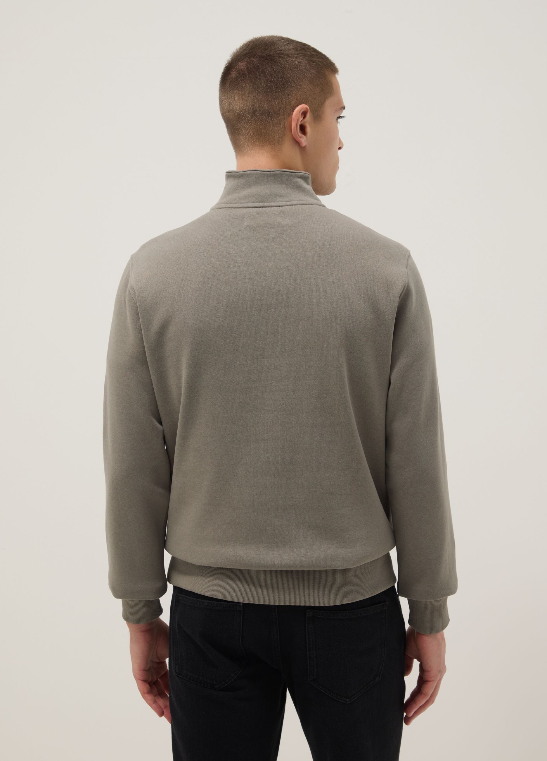 Grey cotton blend sweatshirt regular fit with half zip