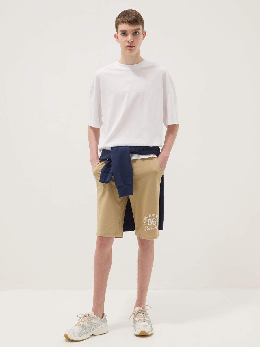 Boys&rsquo; beige pure cotton regular-fit shorts_0