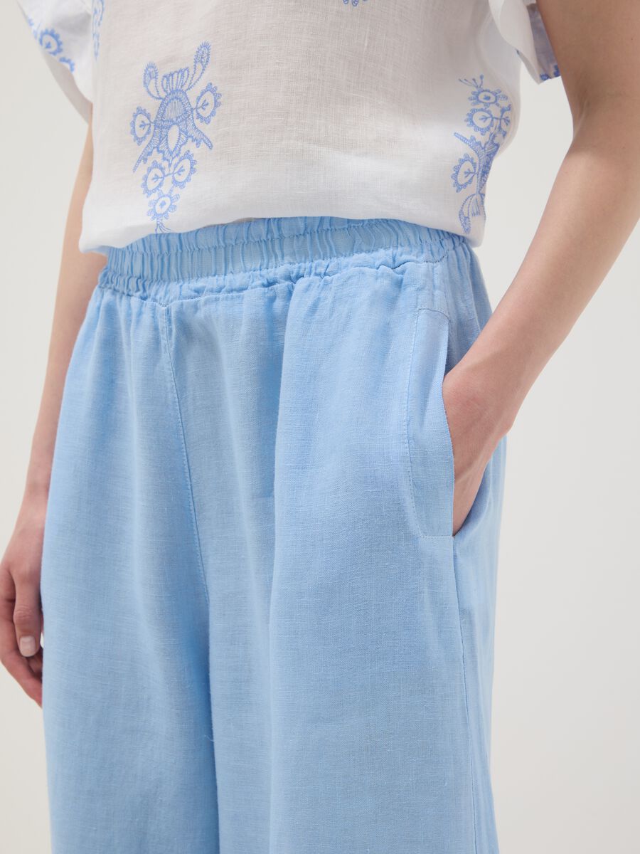 Light blue pure linen wide-leg trousers with a regular fit_3