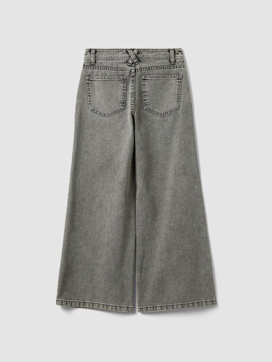 Girls&rsquo; pure cotton wide-leg grey jeans with studs_4