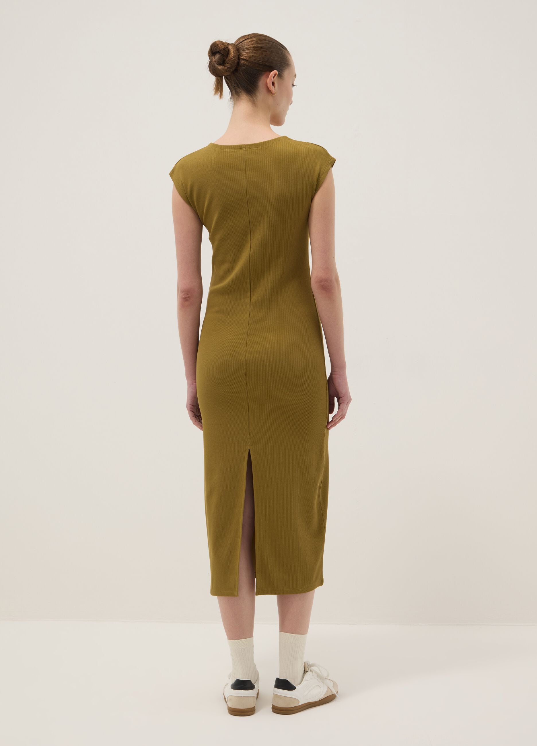 Green sleeveless fitted stretch-cotton dress