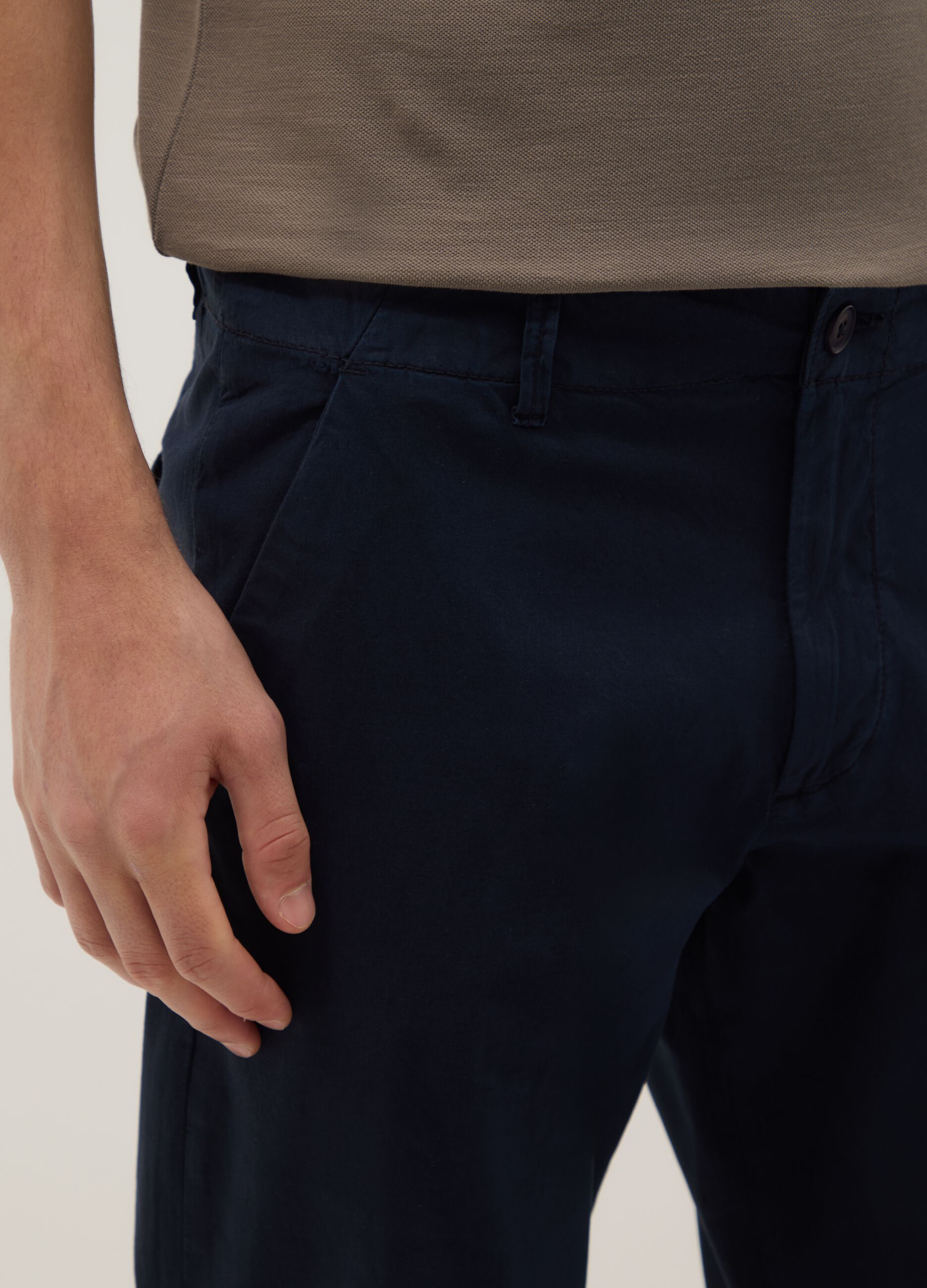 Slim fit blue stretch cotton chino trousers