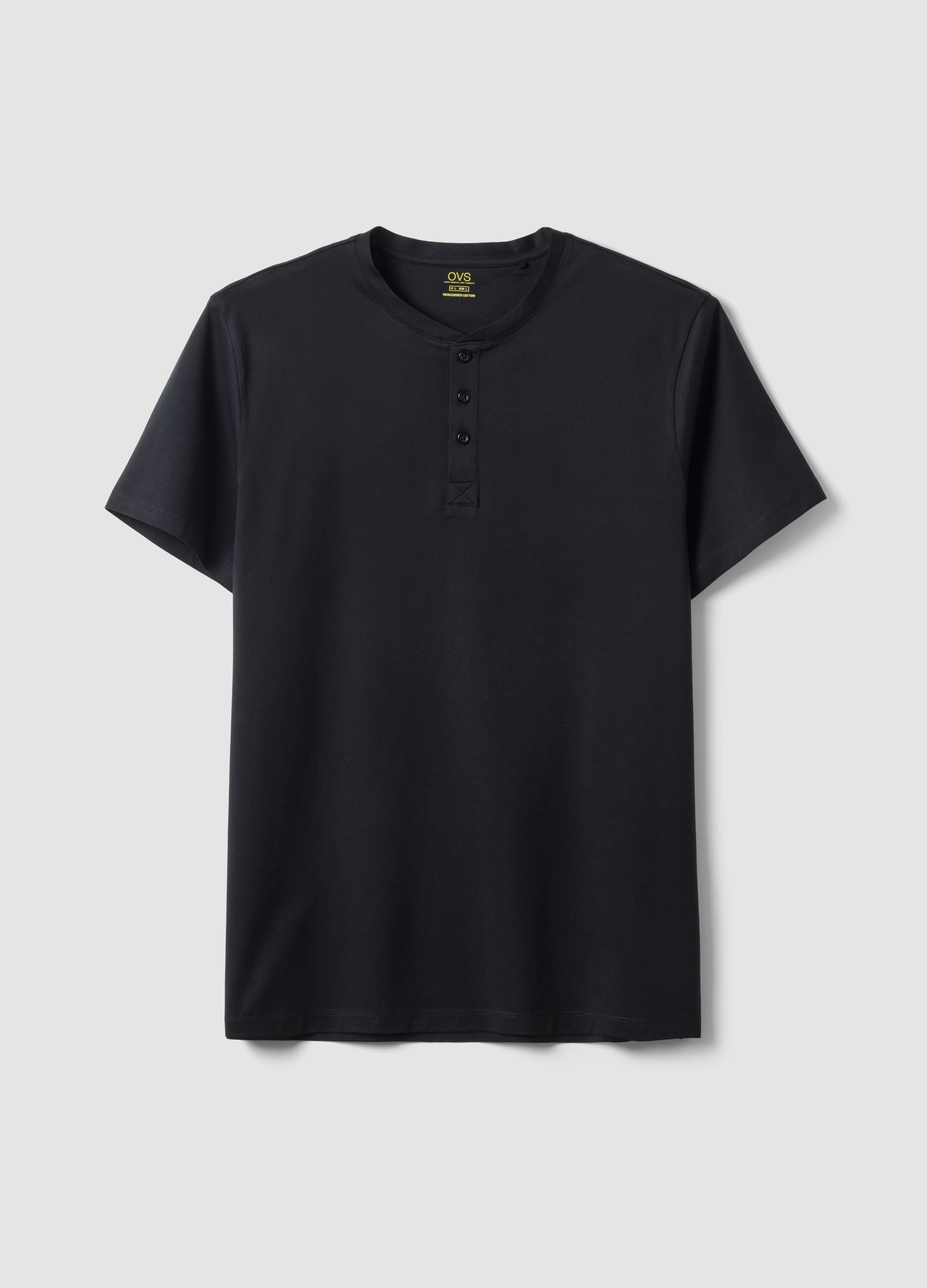 Black mercerised pure cotton regular-fit T-shirt