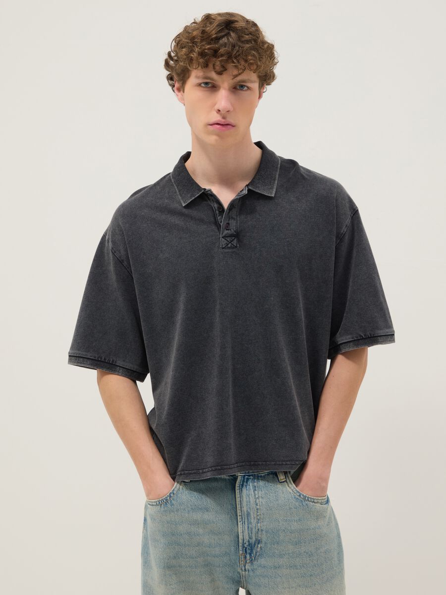 Black pure cotton regular fit short sleeve polo_0